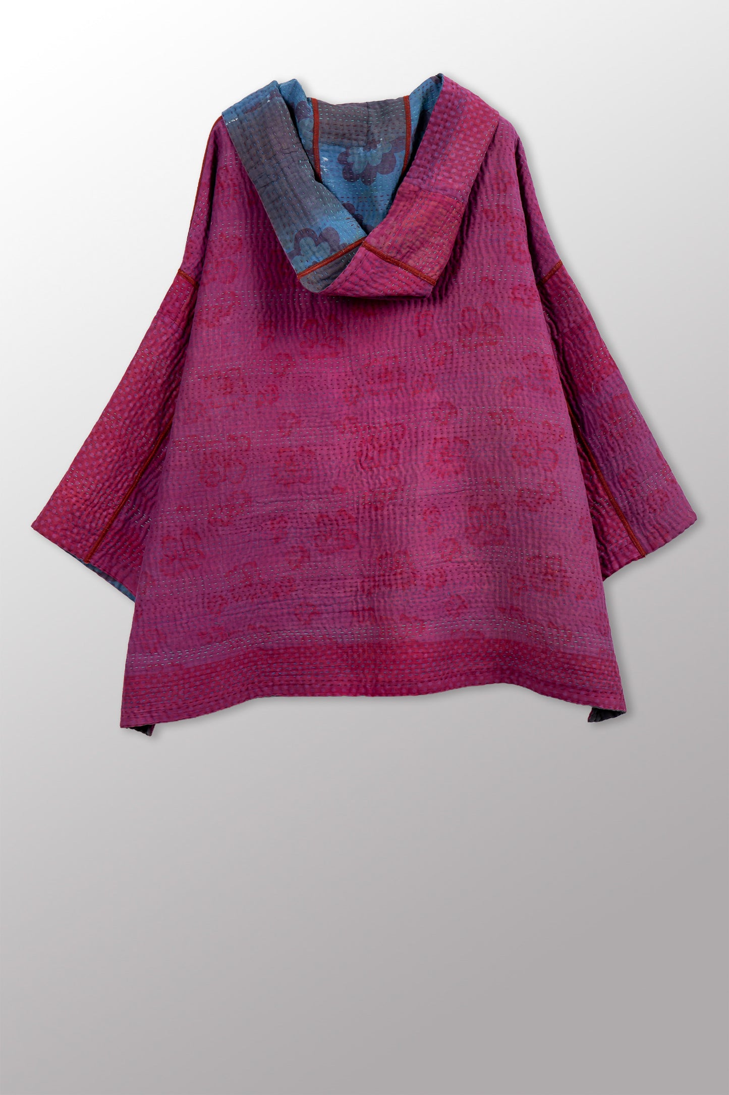 COTTON OVERDYE KANTHA HOODIE PONCHO - ov4064-cfus012a -