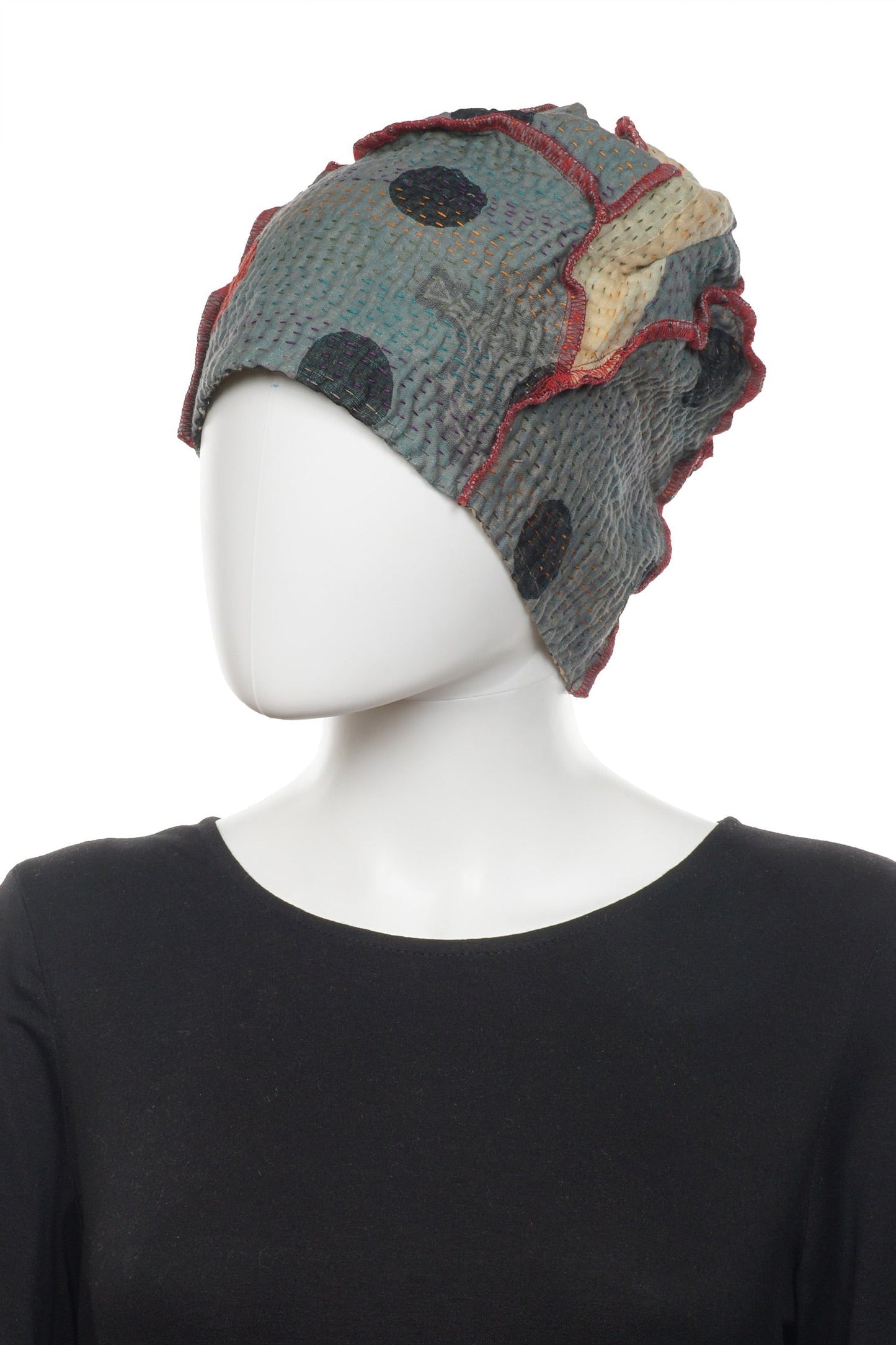 DOT & PAISLEY KANTHA PATCHWORK HAT - dp4880-nvy -