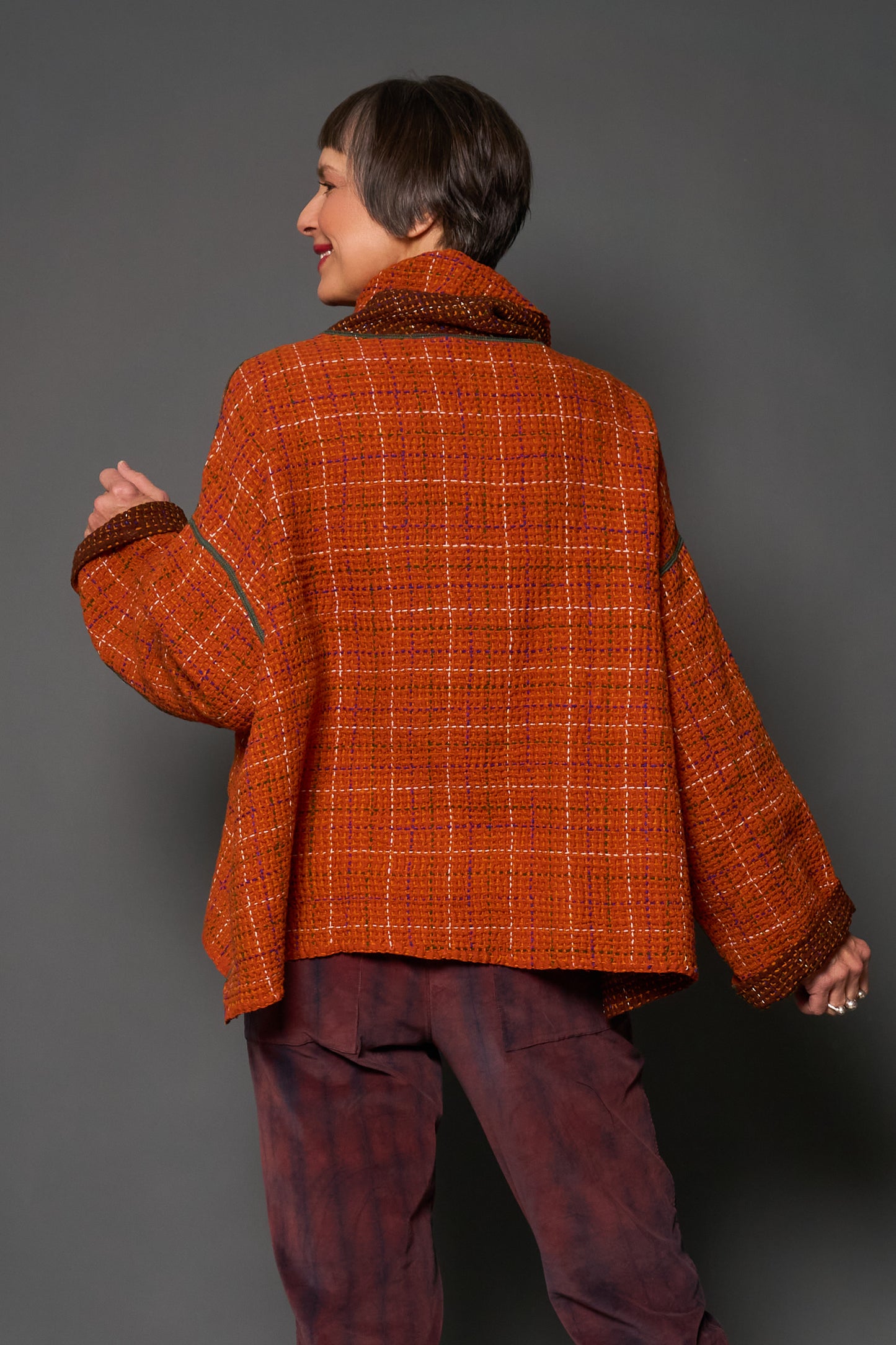 WOOL WAFFLE KANTHA NEW COWL NECK PONCHO - ww3083-org -