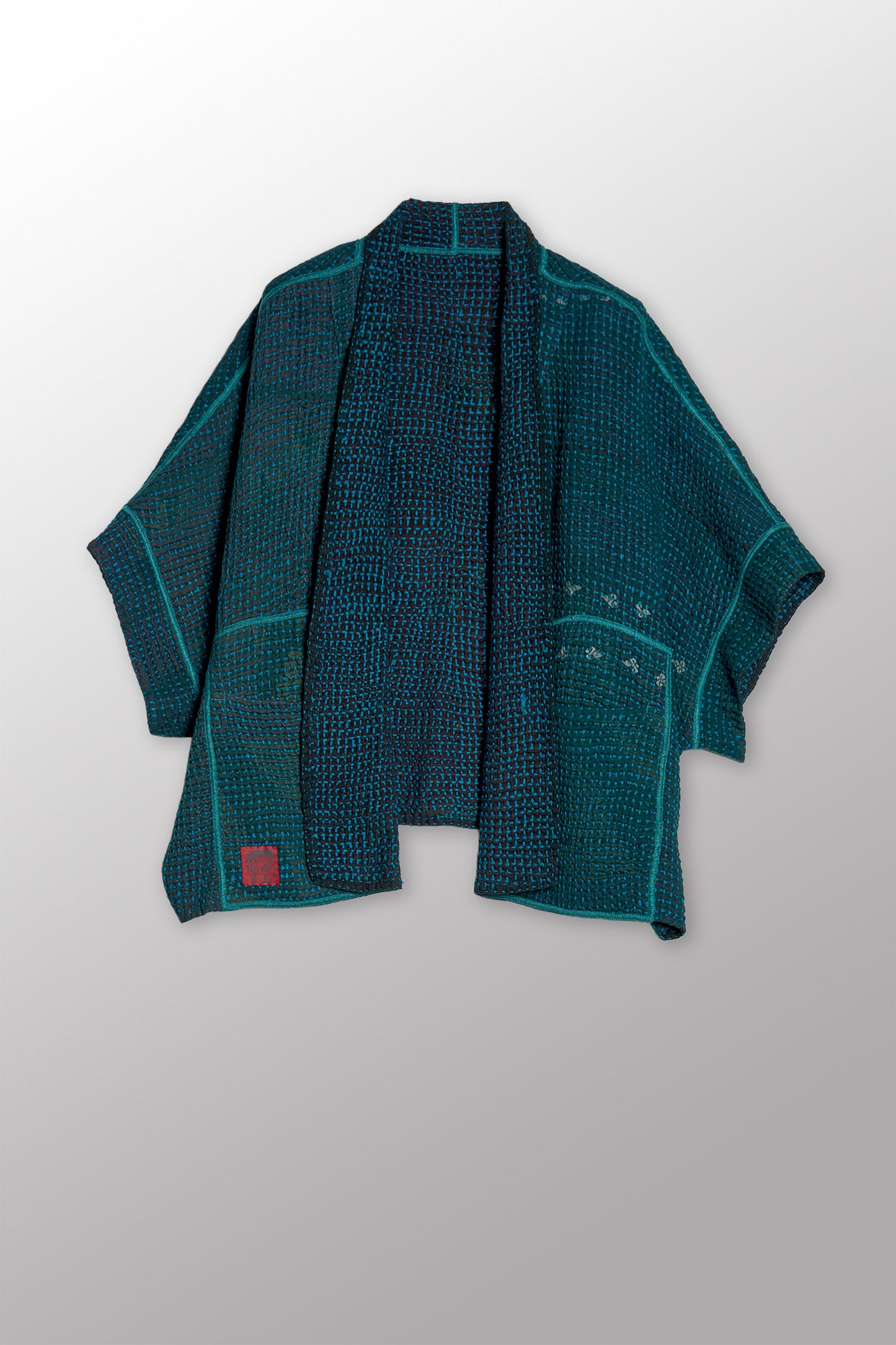 WOOL WAFFLE KANTHA MINI PONCHO - ww3060-tel -