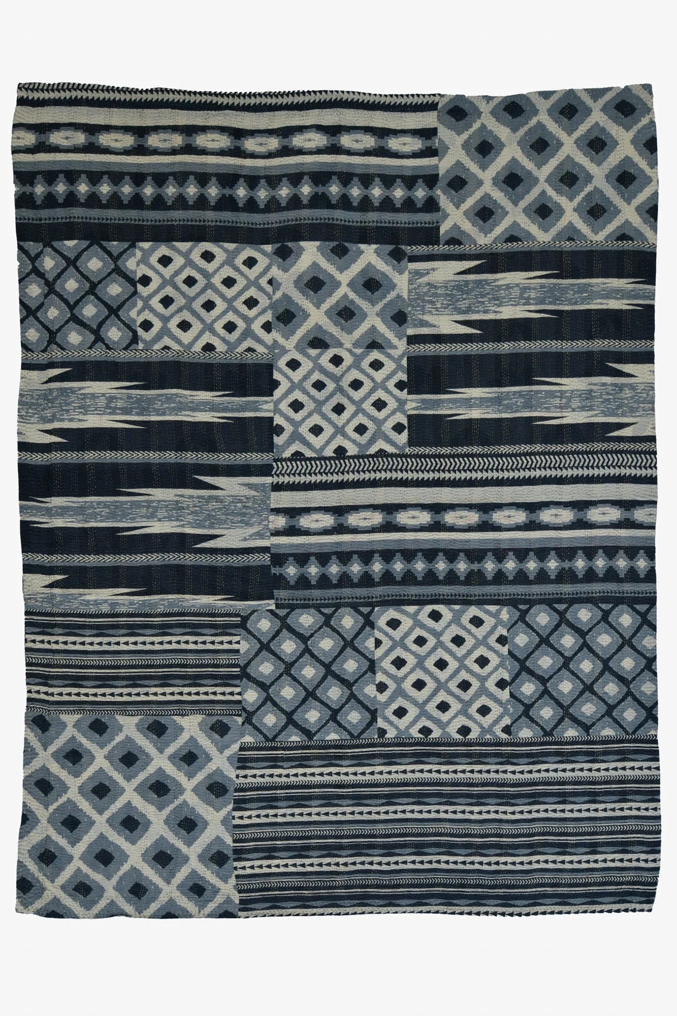 Monotone Ikat Handmade Vintage Kantha Throw -Black