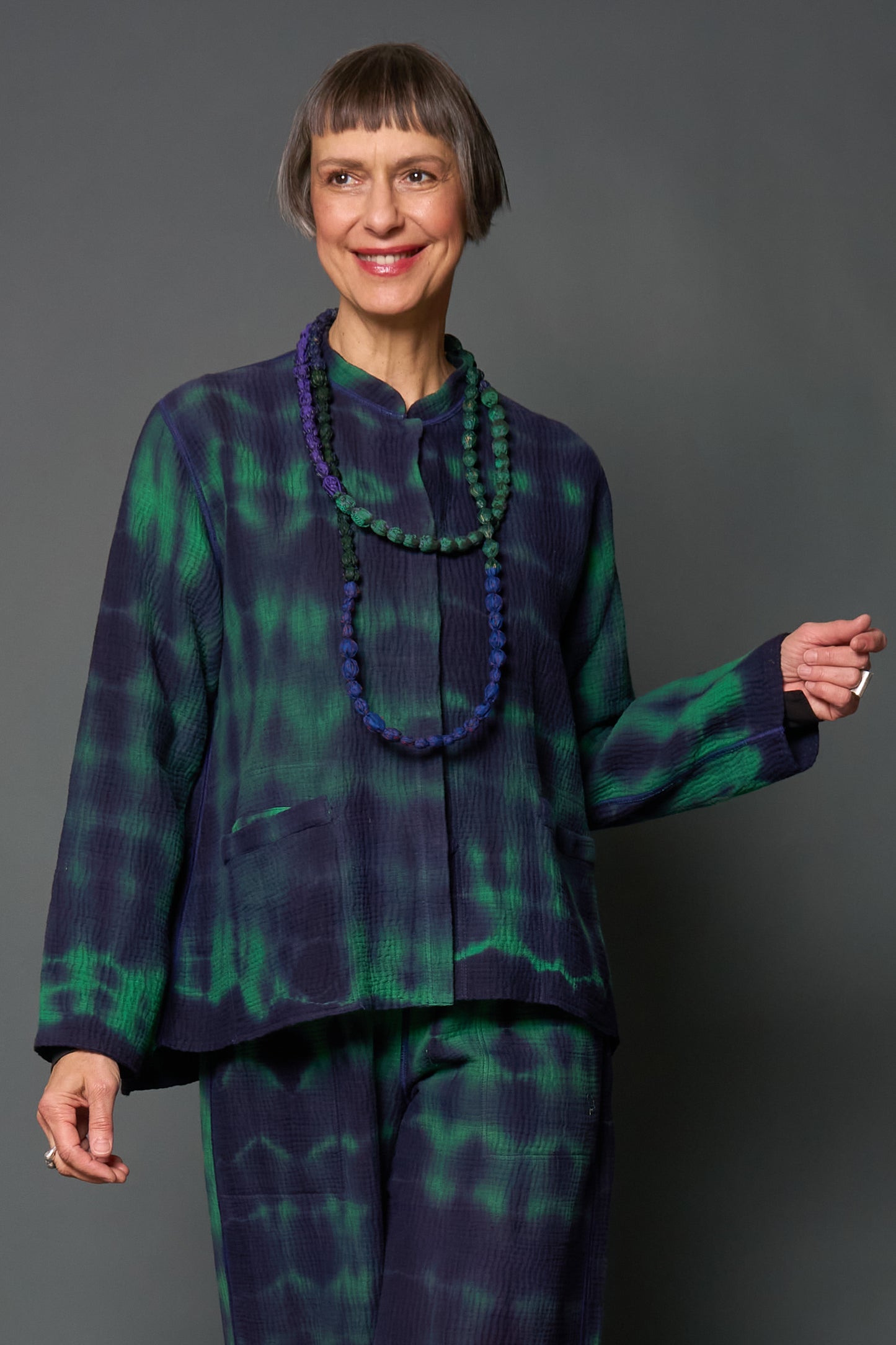 MONE SHIBORI TIE DYE KANTHA KAFTAN JACKET SHORT - ms4088-grn -