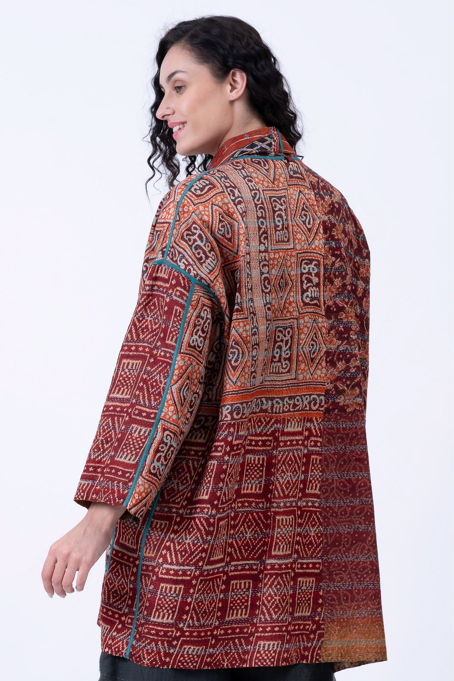VINTAGE SILK KANTHA HAORI JACKET - sv2068-0006a -