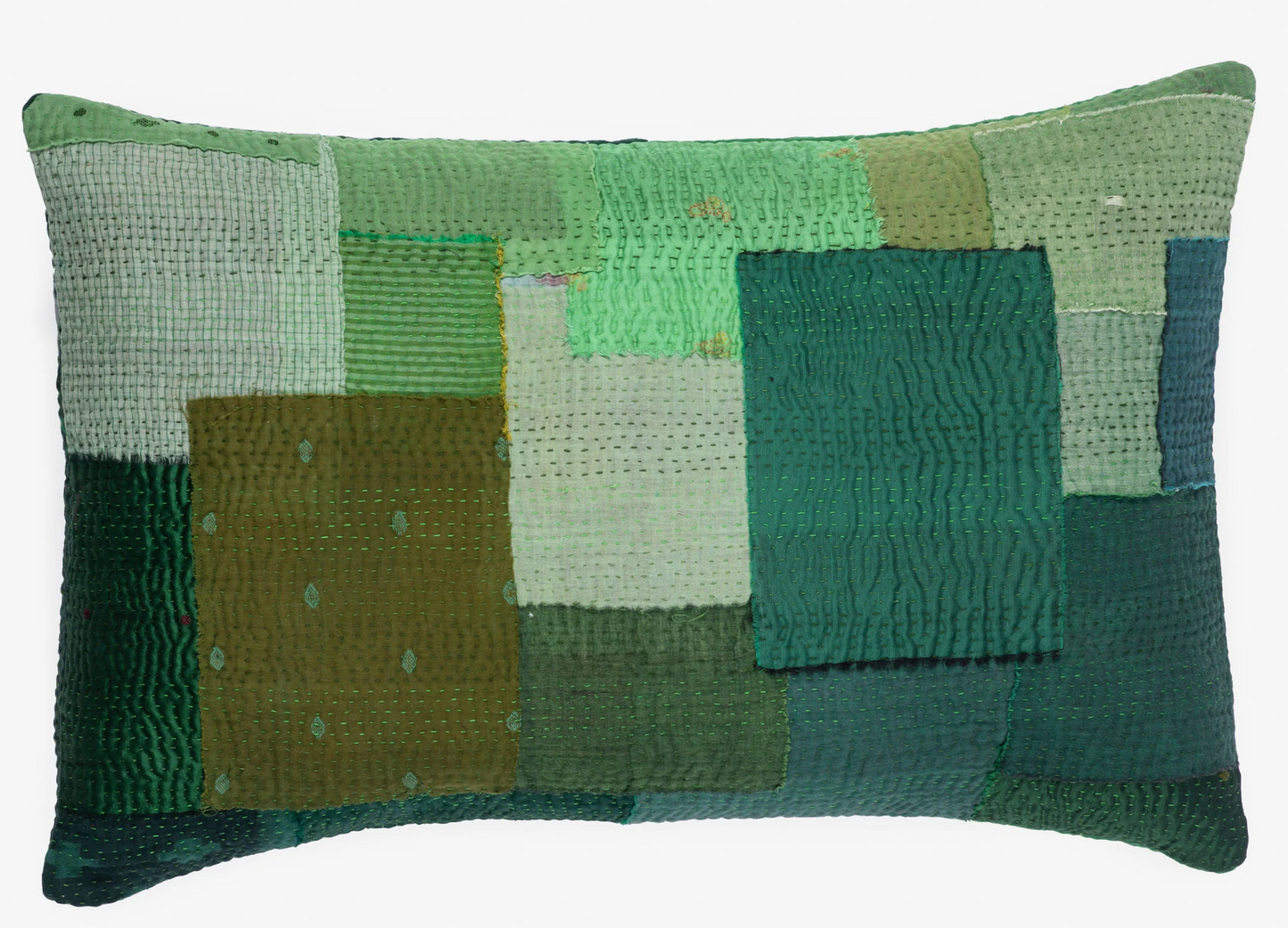 Landscape Handmade Vintage Kantha Pillow Sham -Green -