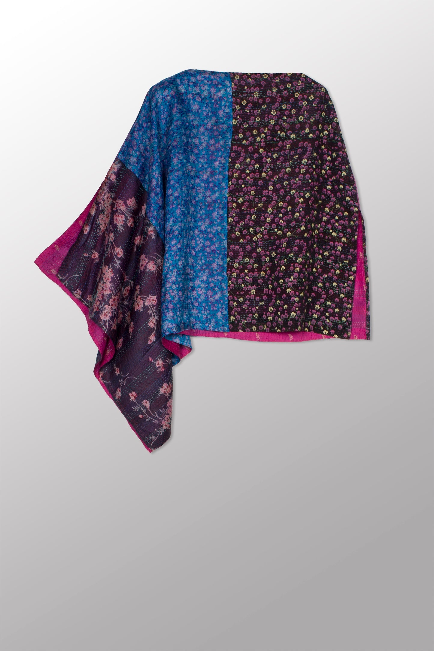 VINTAGE SILK KANTHA LONG CAPE - sv2841-mlt -