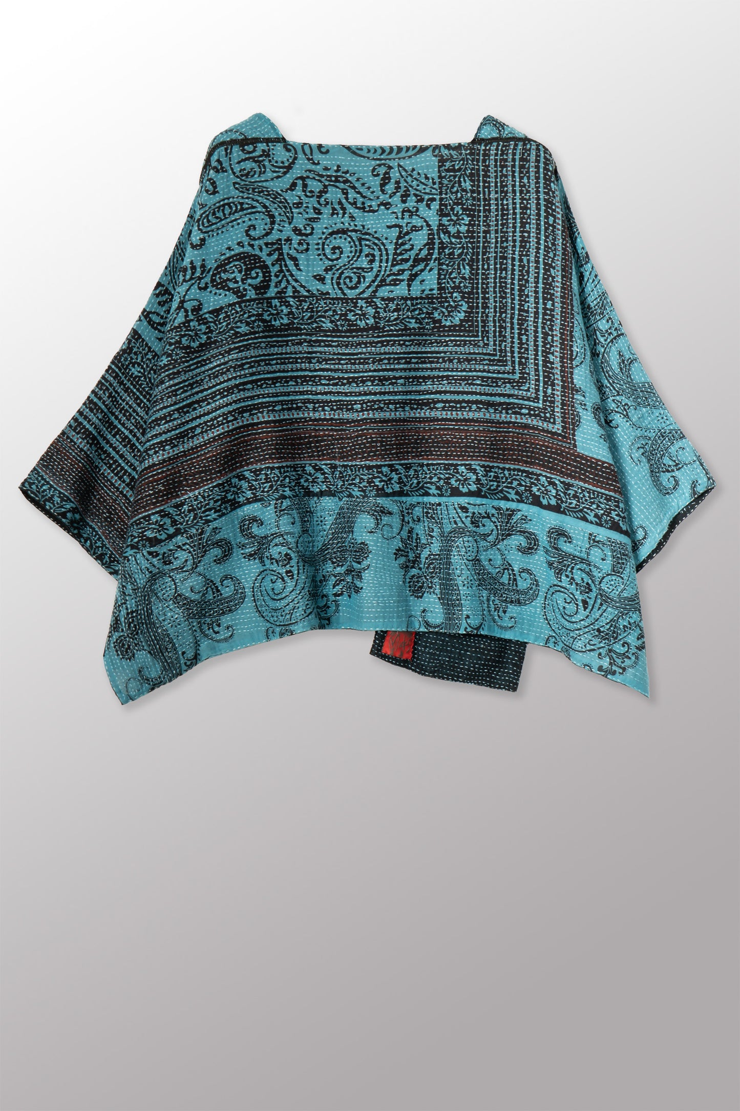 OVERDYED COTTON PAISLEY KANTHA 3/4 SLV. CROP TOP MIO - ov-cp2538-blu -