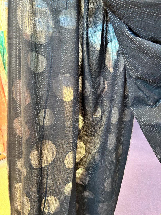 CUT THROUGH DOT AND HOLES KANTHA SHAWL MEDIUM - cd2802-blk -