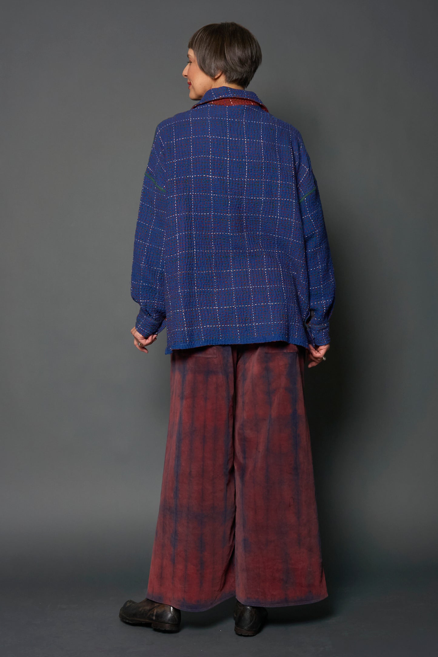 WOOL WAFFLE KANTHA POCKET CAMP SHIRT - ww3598-blu -