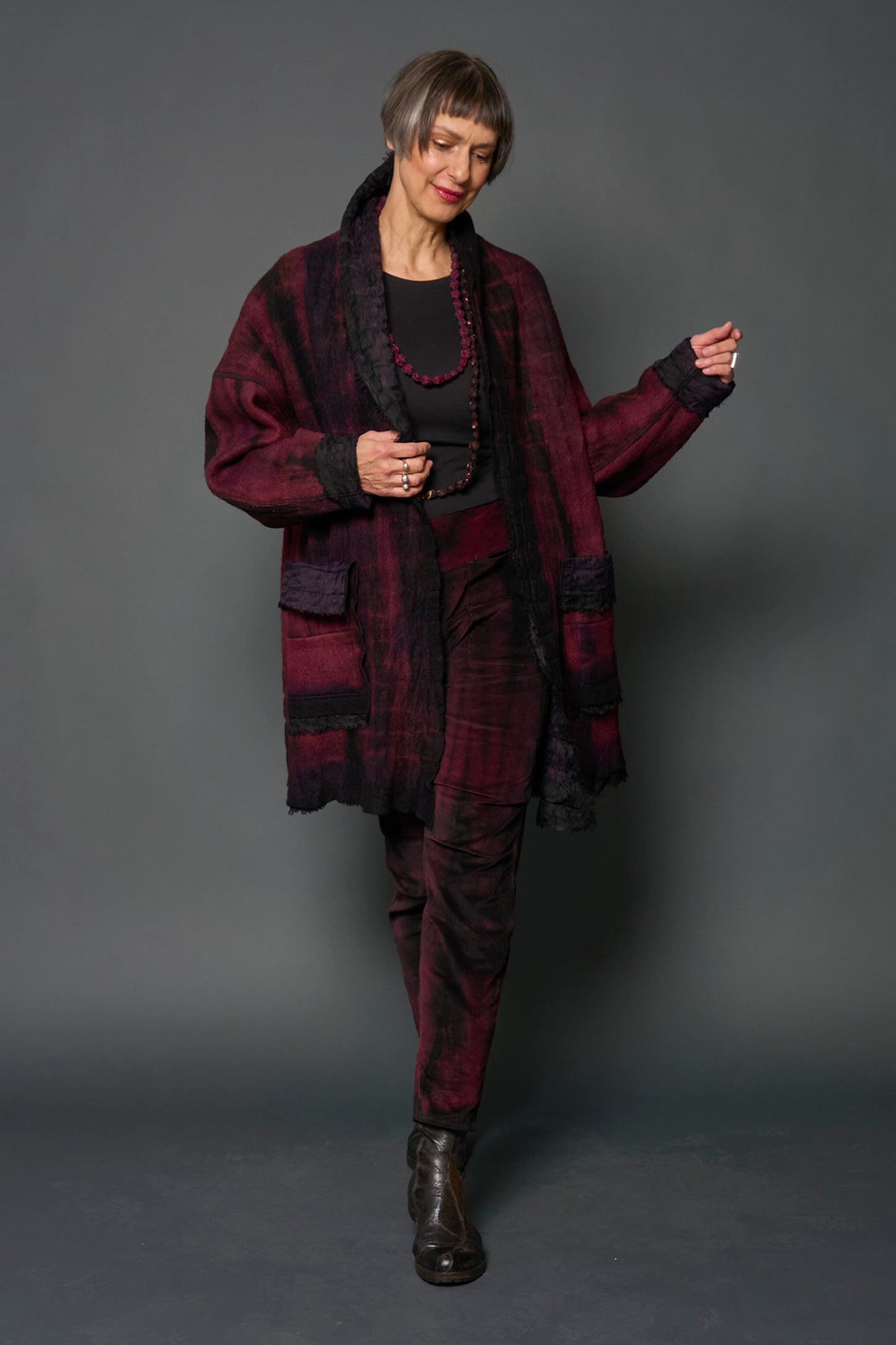 SHIBORI TIE DYE BOILED WOOL WITH JACQUARD CIGAR COAT - tb2355-pik -