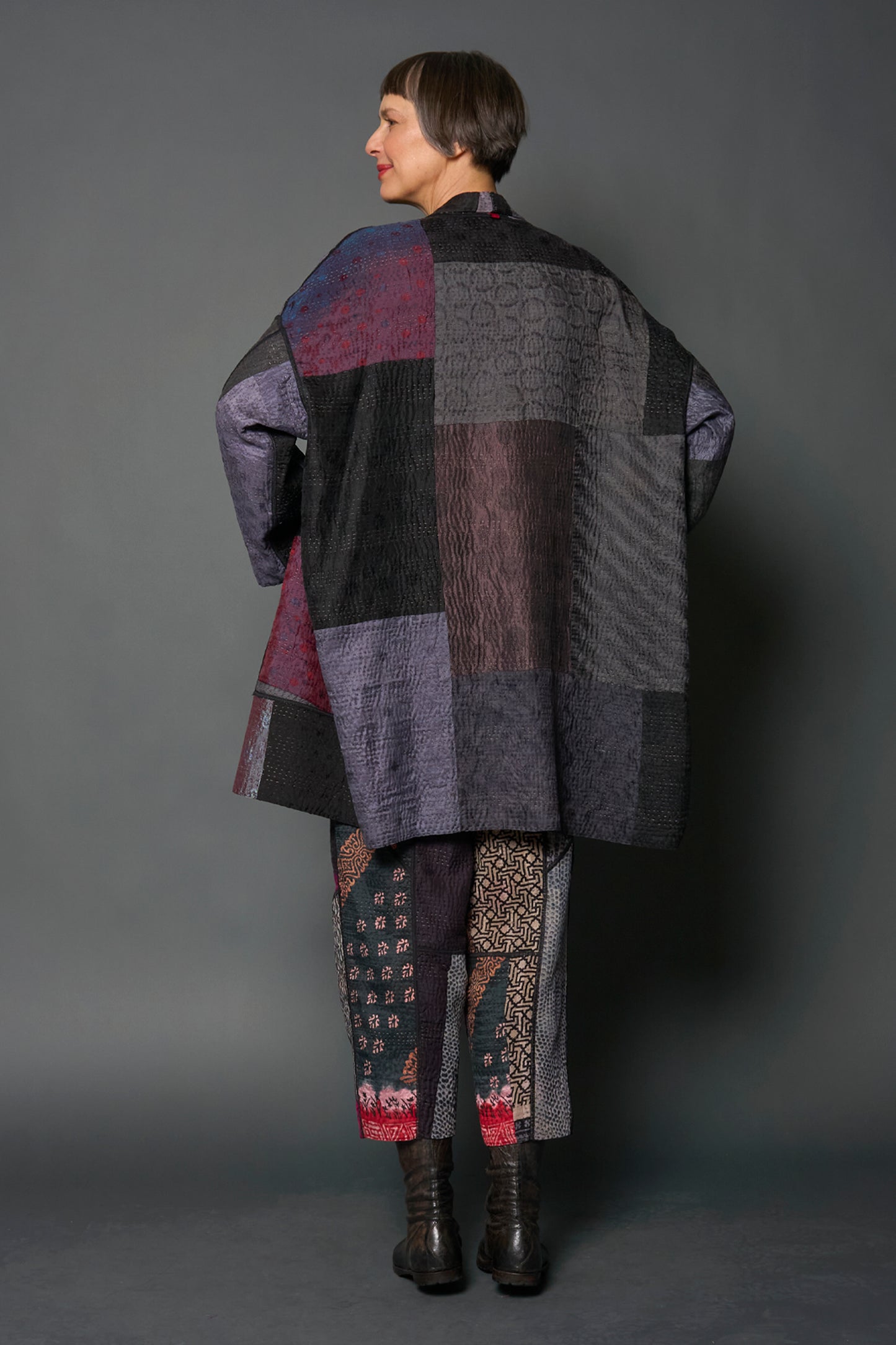 JACQUARD SILK KANTHA HAORI JACKET - js4068-blk -