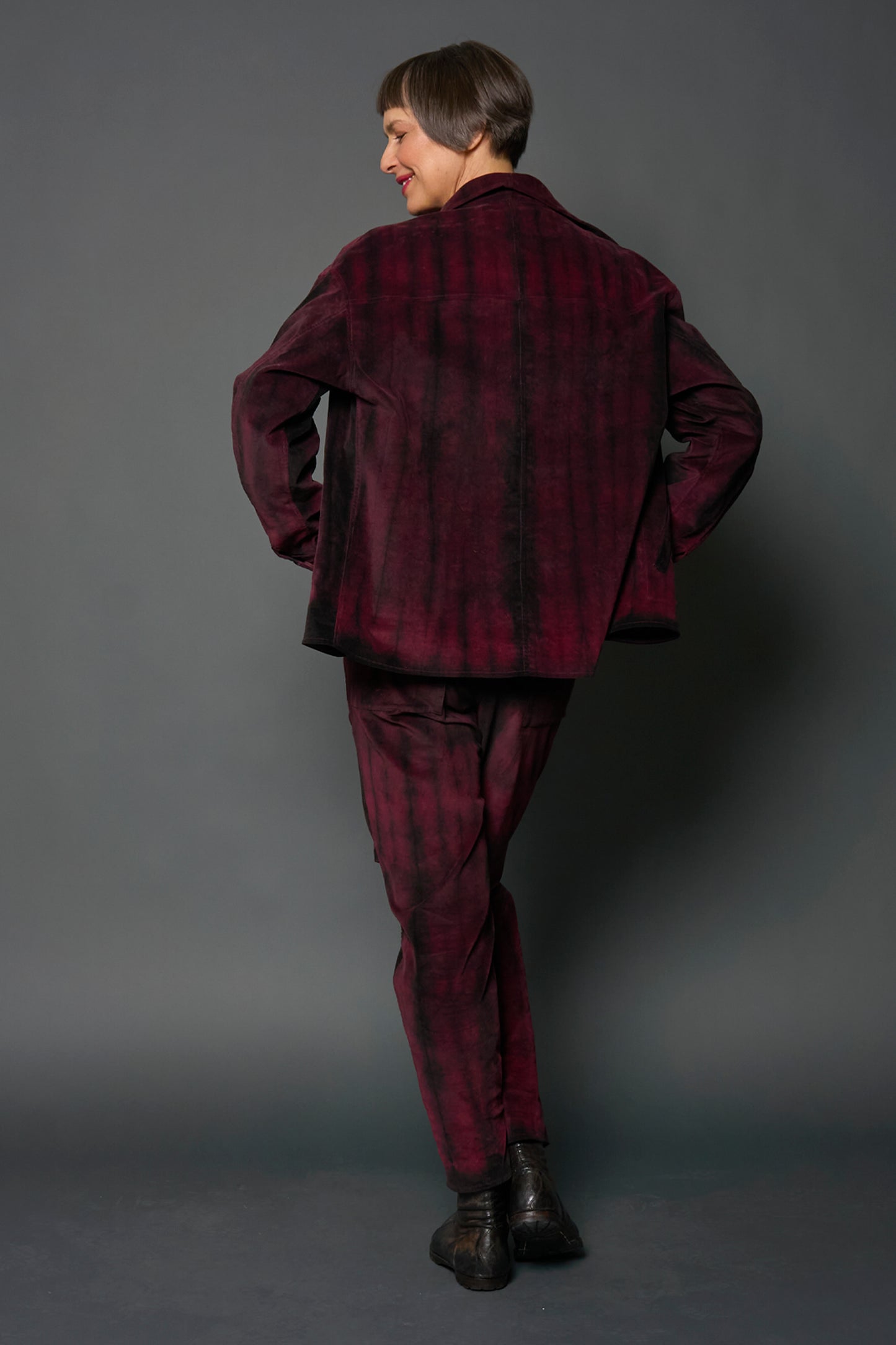 CORDUROY SHIBORI TIE DYE WORKERS JACKET - co1085-blk -