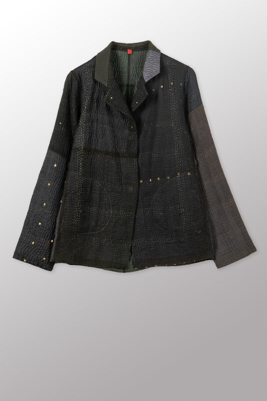 JAIPUR PATCH KANTHA SIMPLE JACKET - jp4022-blk -