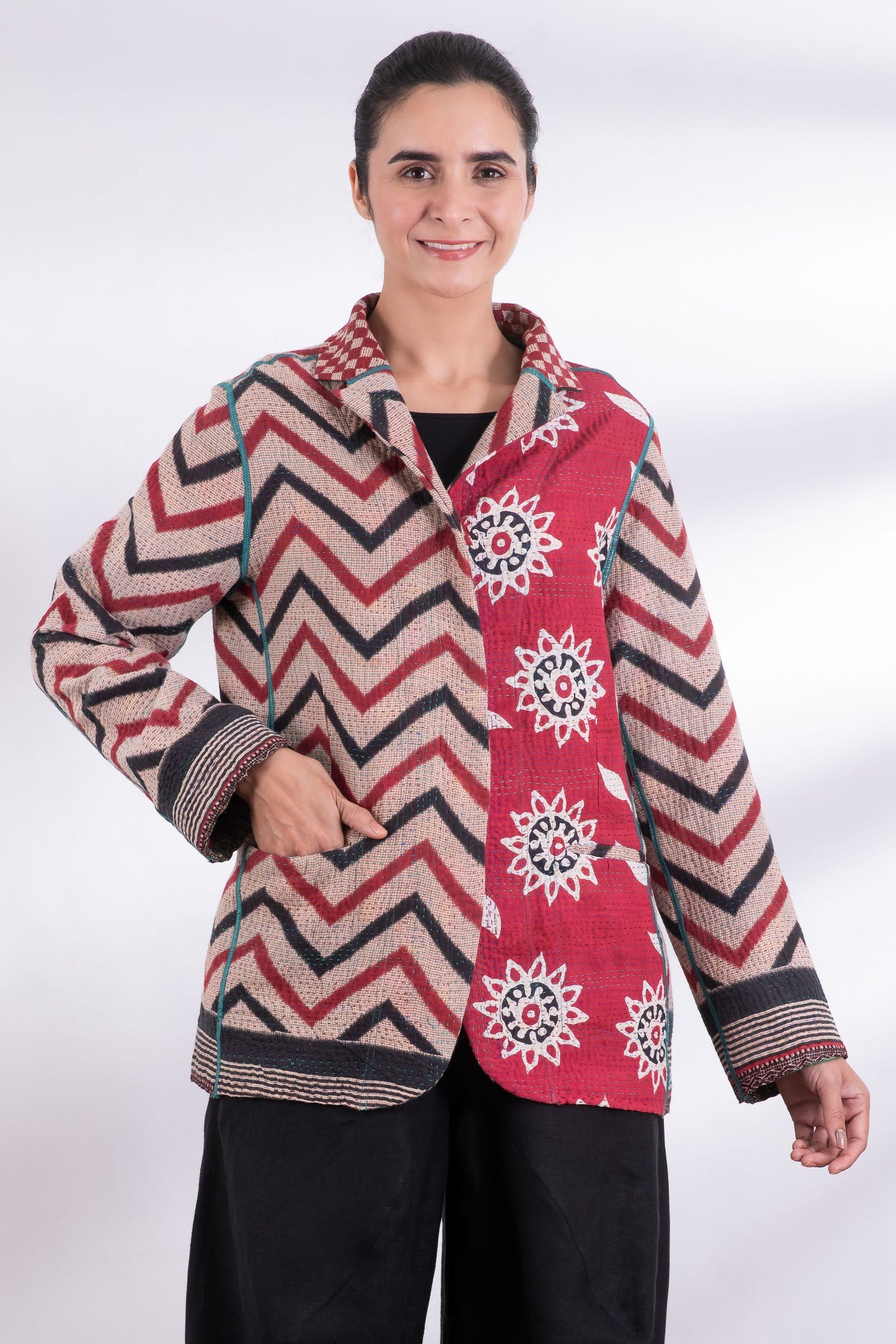 VINTAGE COTTON KANTHA BASIC JKT - cv4052-0013m -