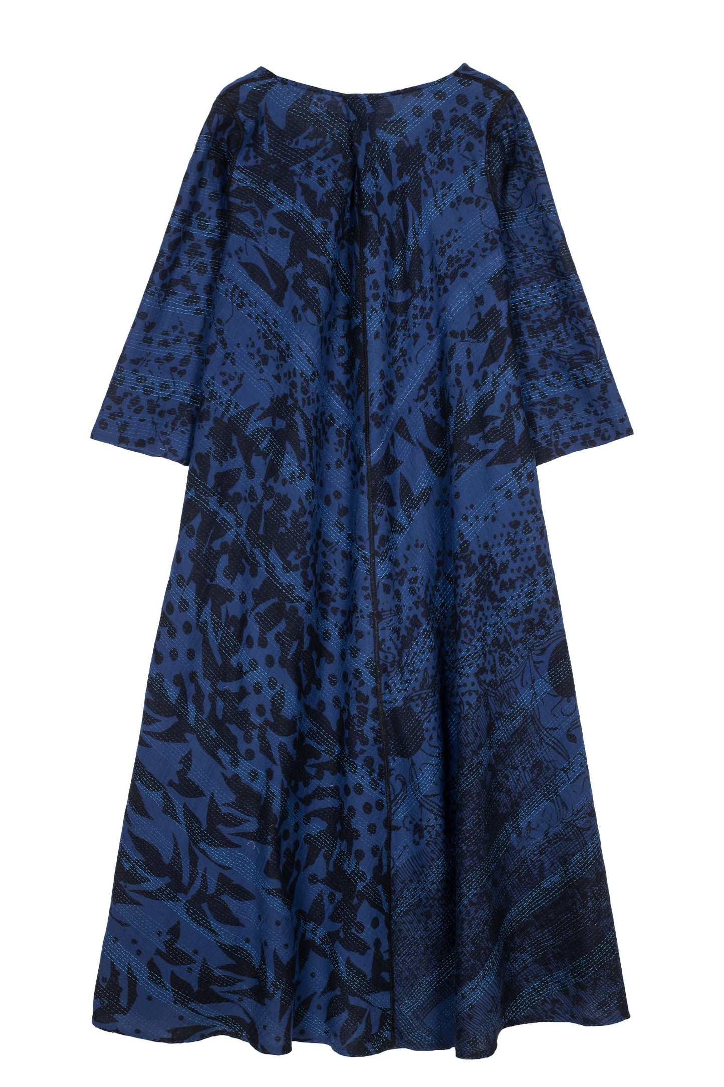 MONOTONE TWILIGHT PRINT KANTHA V-NECK MAXI WITH SLEEVES - tp2441-nvy -