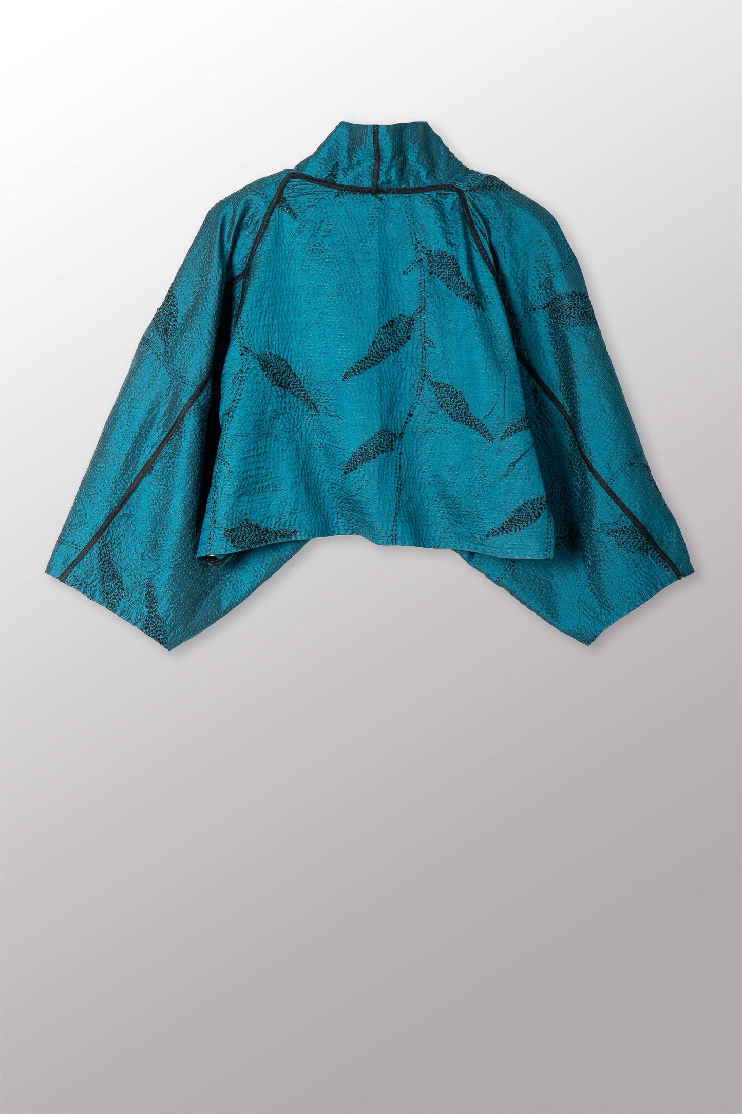 NIGHT BAMBOO SILK COTTON KANTHA PUFF SLV. SHRUG - nb2062-tel -