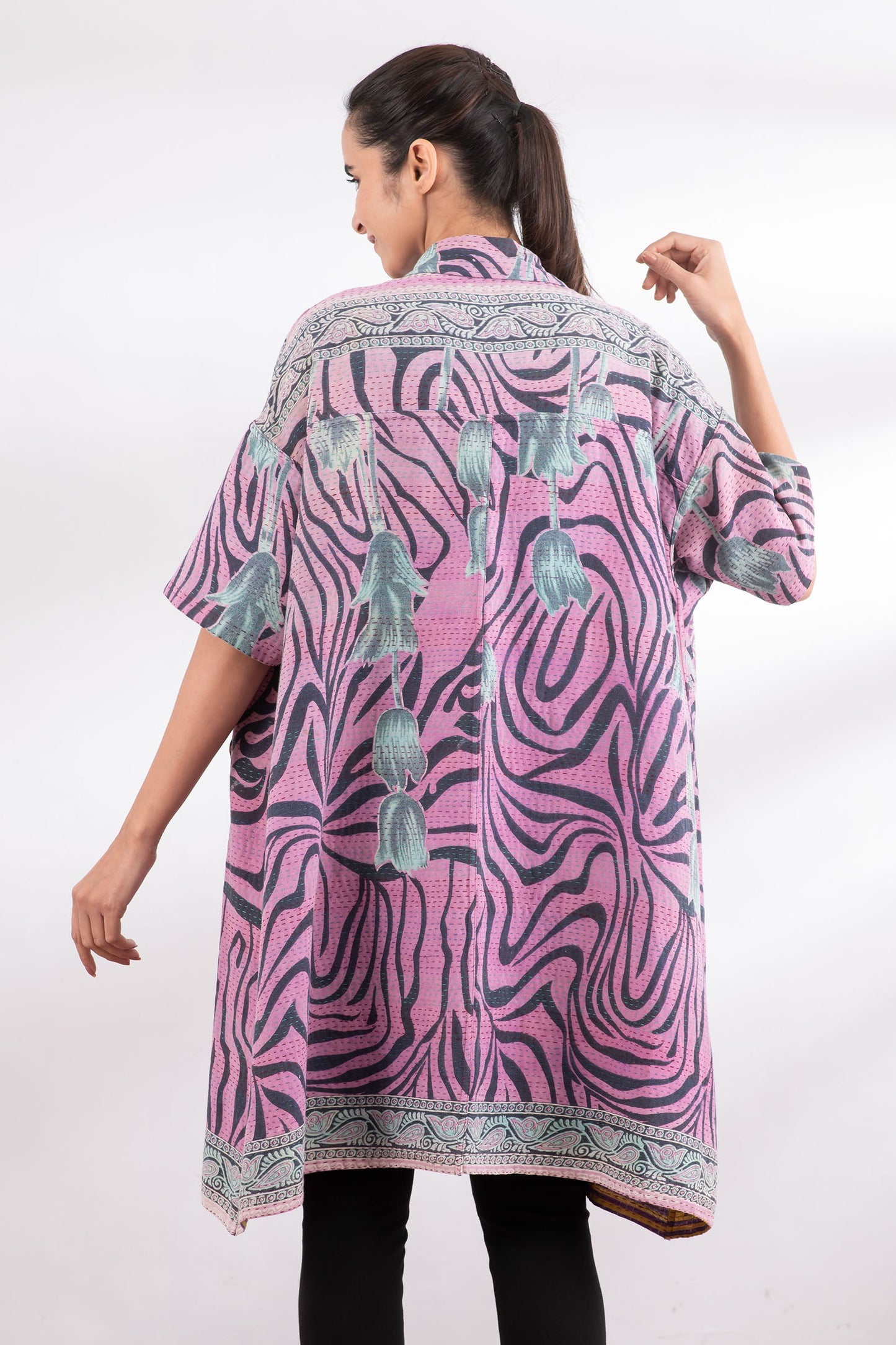 VINTAGE COTTON KANTHA HALF SLV. SHIRT DRESS - cv2429-0004a -