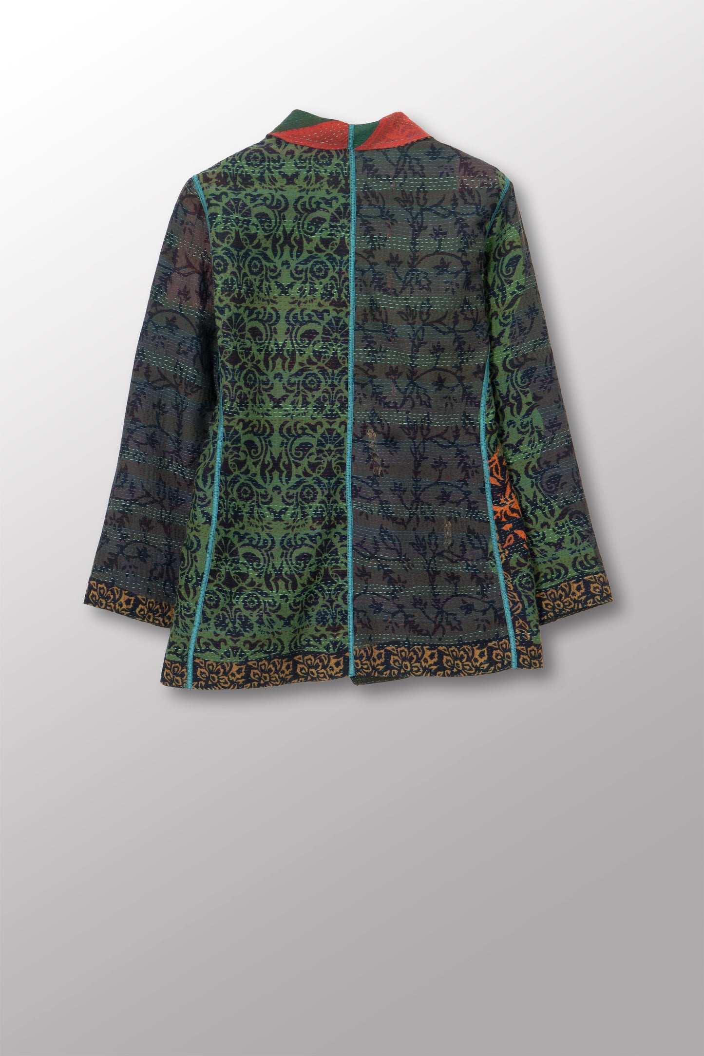 BAGH PRINT KANTHA SHORT JACKET - bg2007-grn -