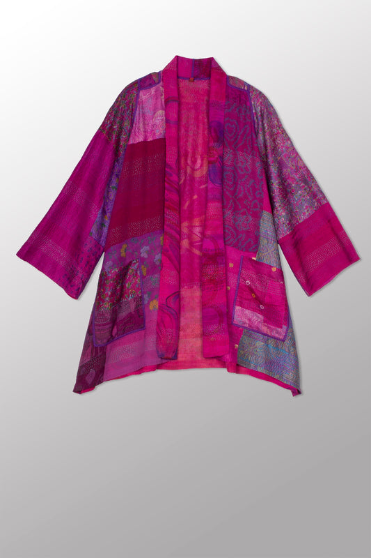 GEORGETTE VINTAGE SILK PATCH KANTHA A-LINE JKT - gs2003-pik -