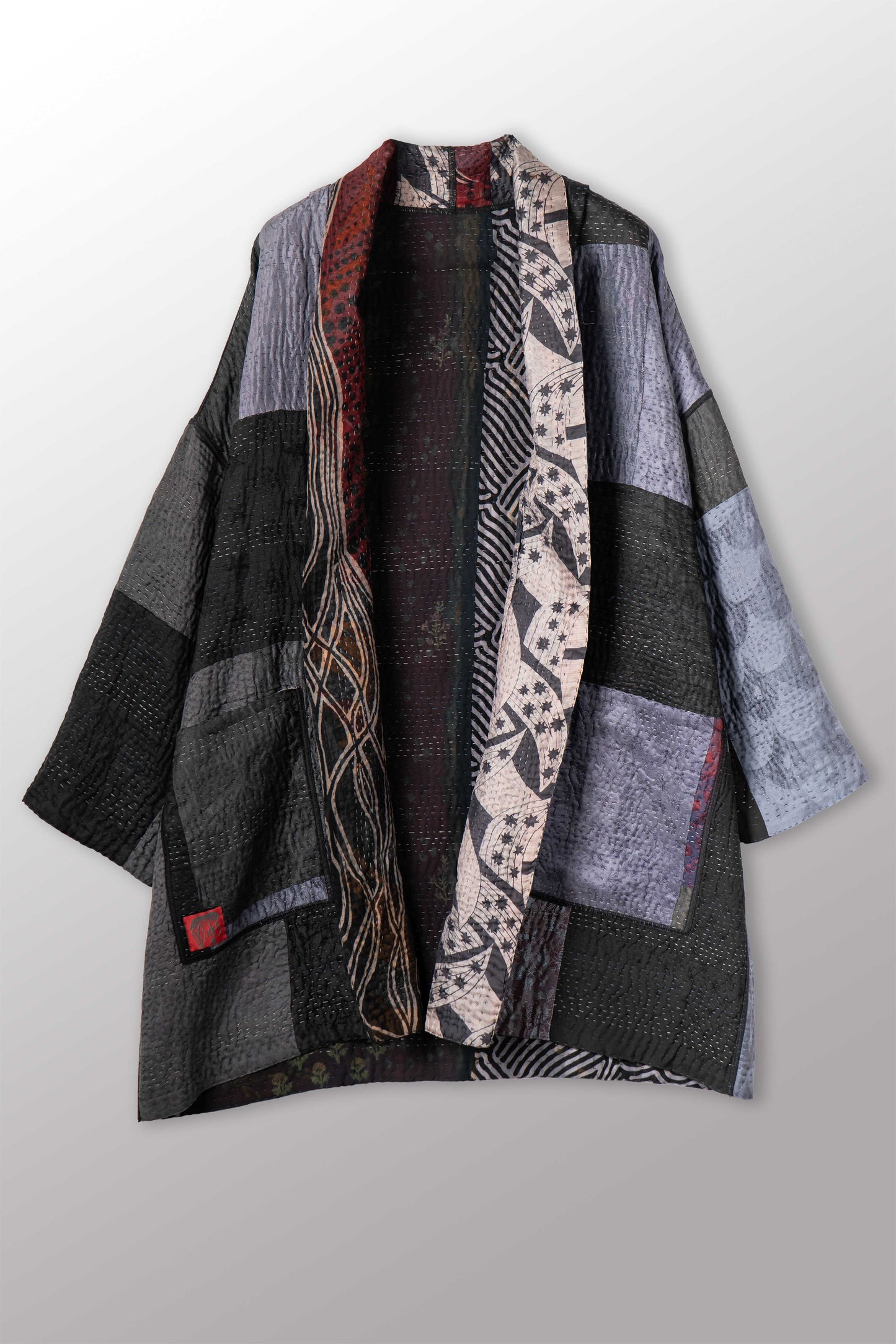 JACQUARD SILK KANTHA HAORI JACKET - js4068-blk -