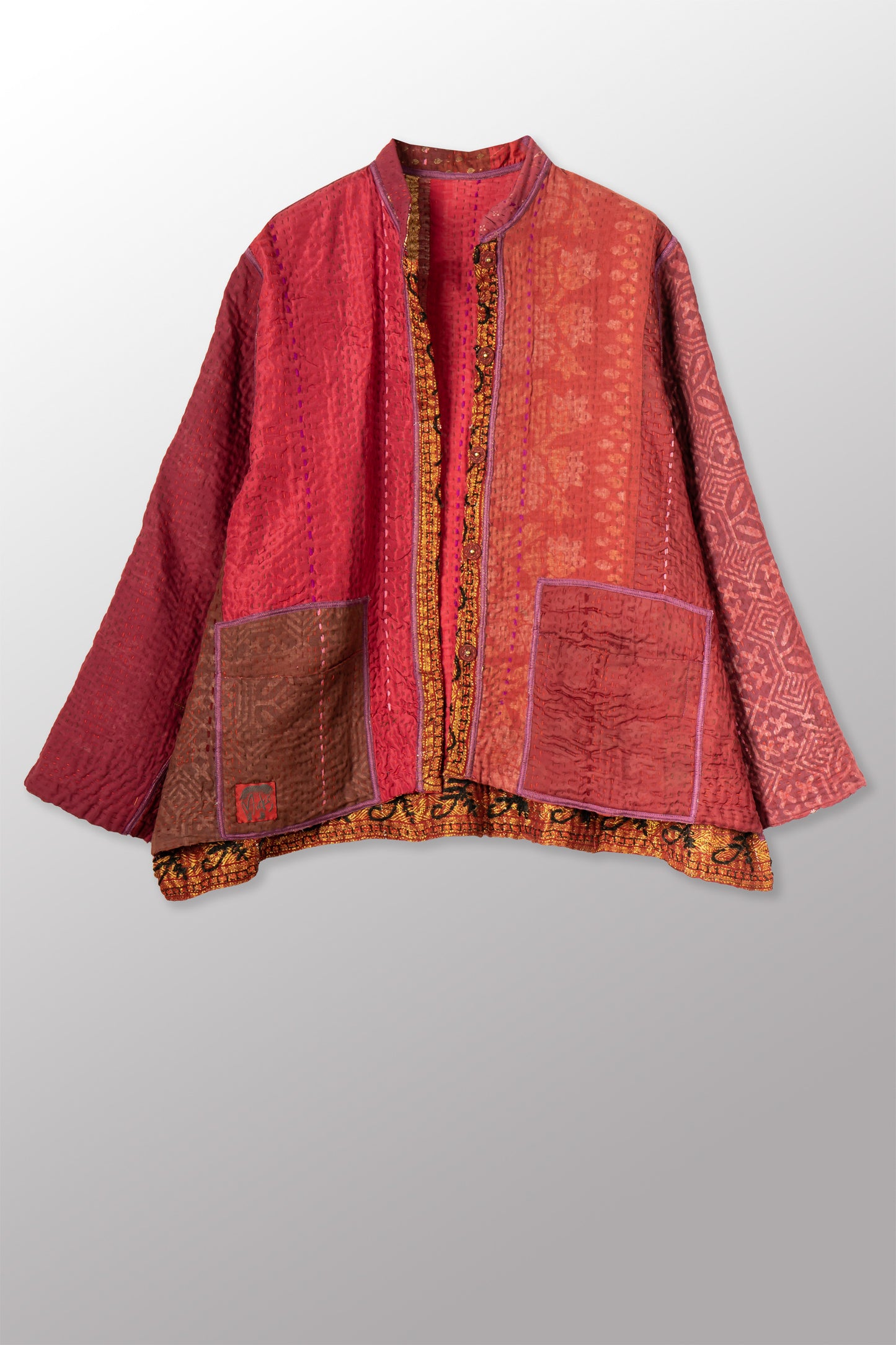 STRIPE RALLIS KANTHA KAFTAN JACKET SHORT - pr4088-red -