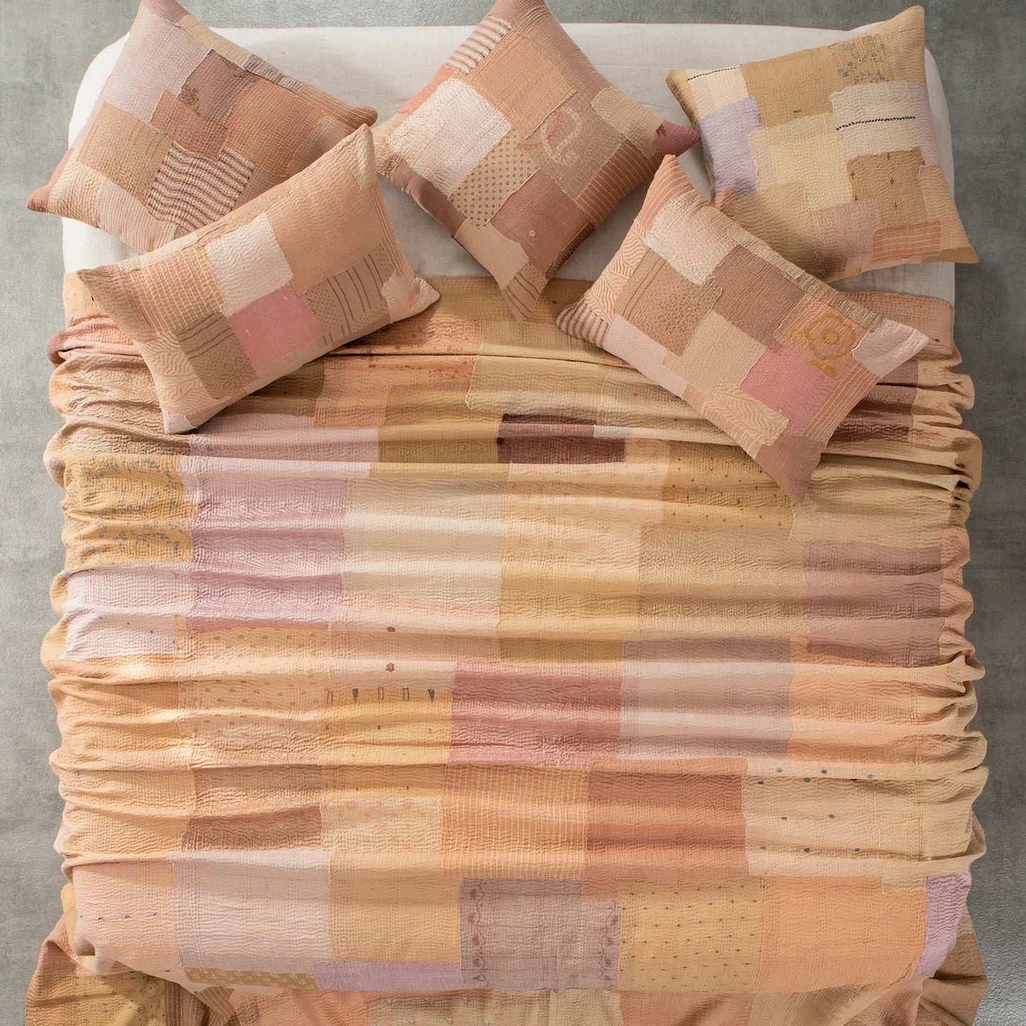 Mosaic Fray Handmade Vintage Kantha Quilts -Mushroom