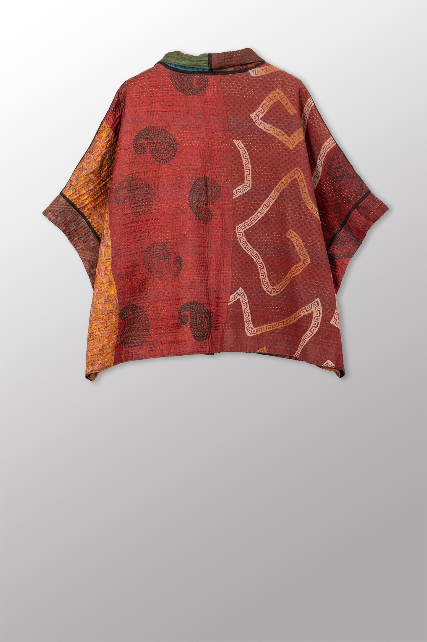 JACQUARD SILK KANTHA MINI PONCHO - js4060-cbrn001a -