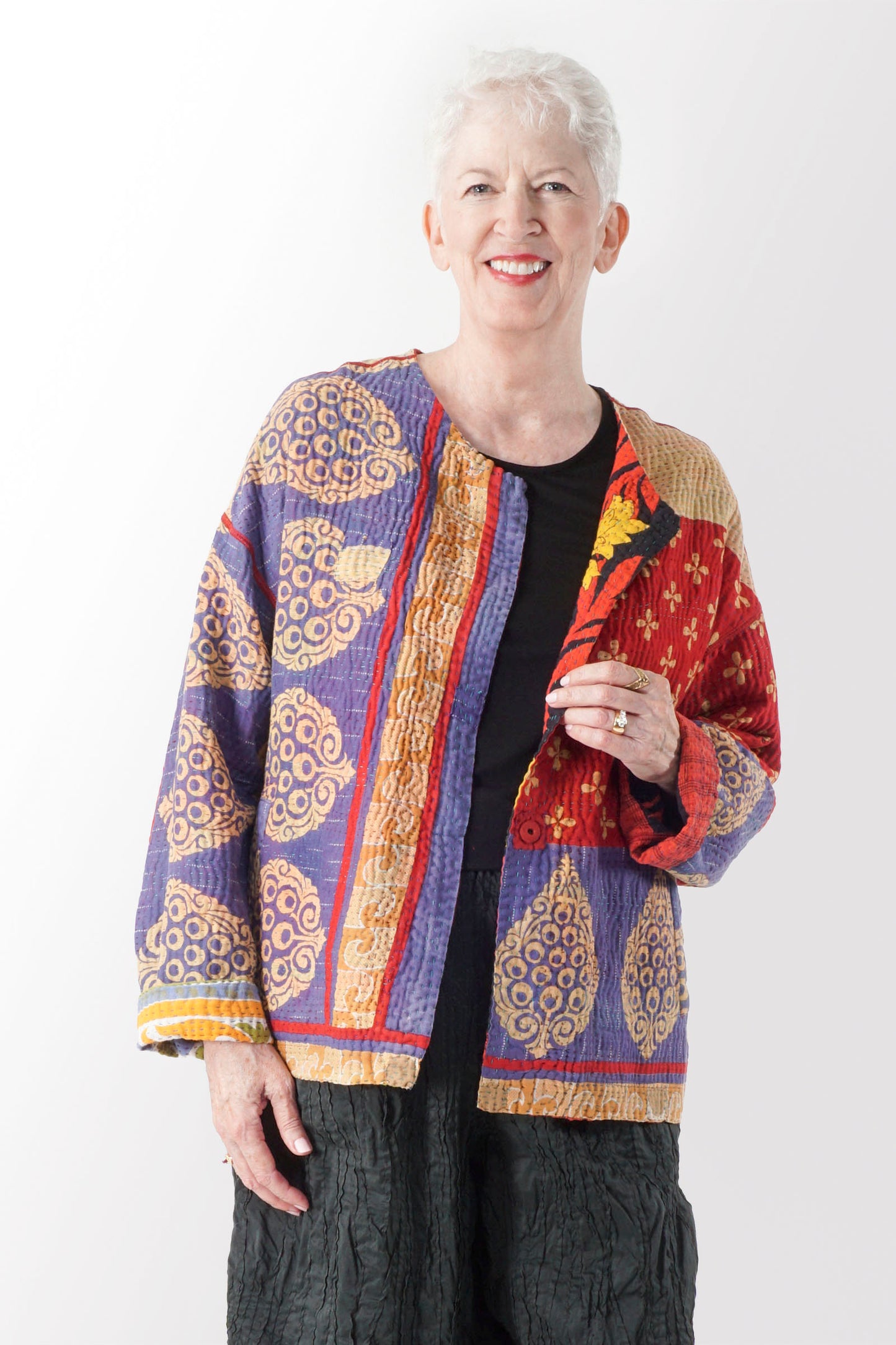 VINTAGE COTTON KANTHA CREW NECK SHORT JKT - cv4053-0050a -