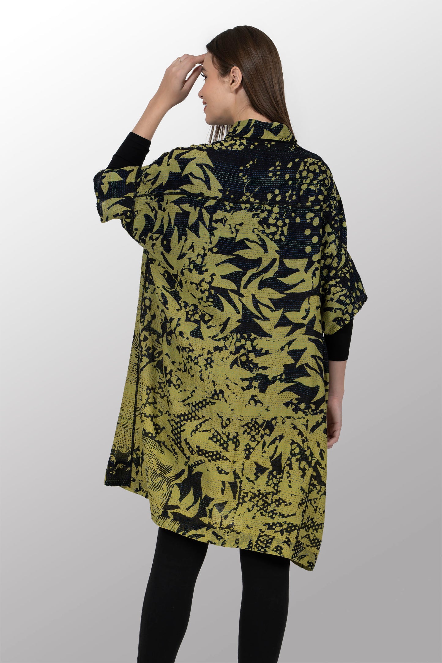 MONOTONE TWILIGHT PRINT KANTHA WIDE SHIRT DRESS - tp2448-cha -