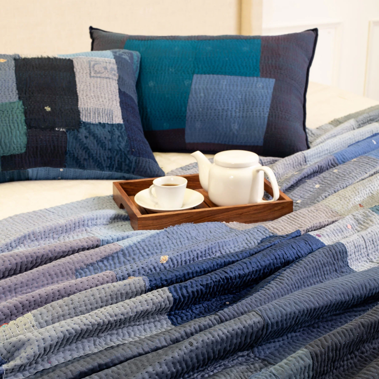 Landscape Handmade Vintage Kantha Bedcover -Navy -