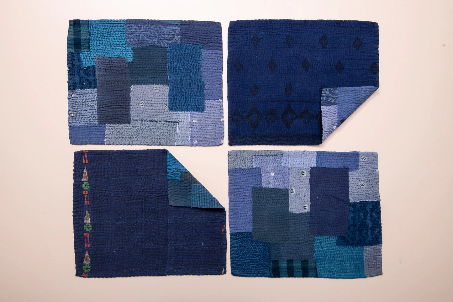 Landscape Fray Patch Vintage Kantha Placemat -Navy (Set of 2)