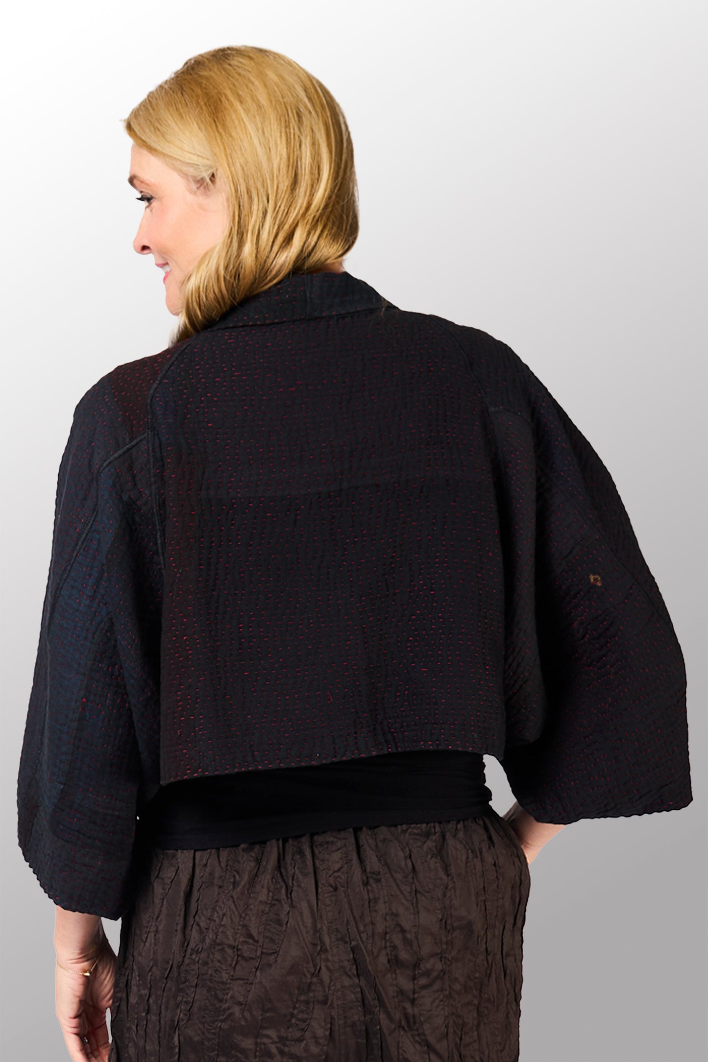 MUJI PATCH KANTHA PUFF SLV. SHRUG - mp4062-blk -