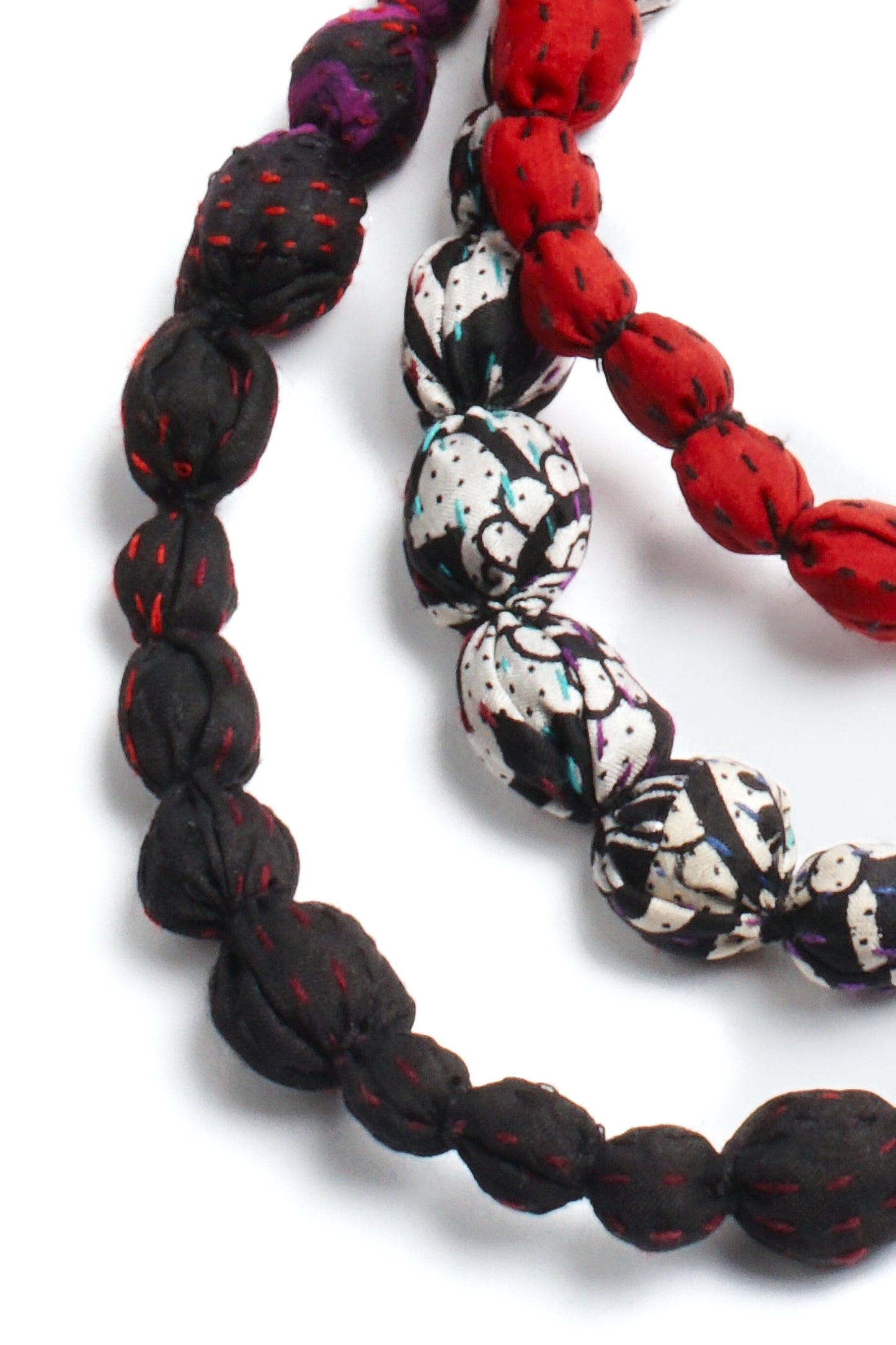 SV2707-CBPRA@VINTAGE SILK KANTHA TIE-BEADS LONG NECKLACE