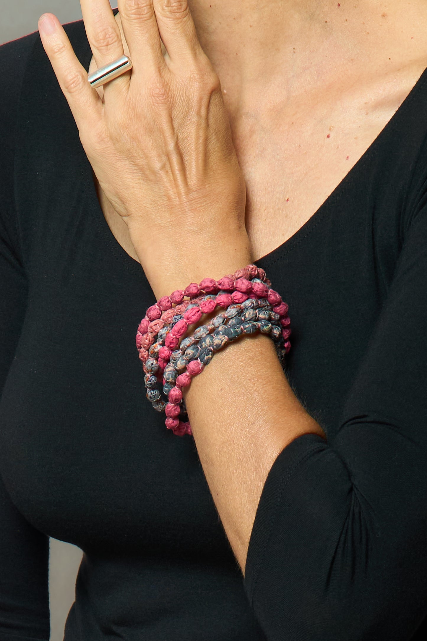 VINTAGE SILK KANTHA MULTIPURPOSE NECKLACE - sv2729-pik -