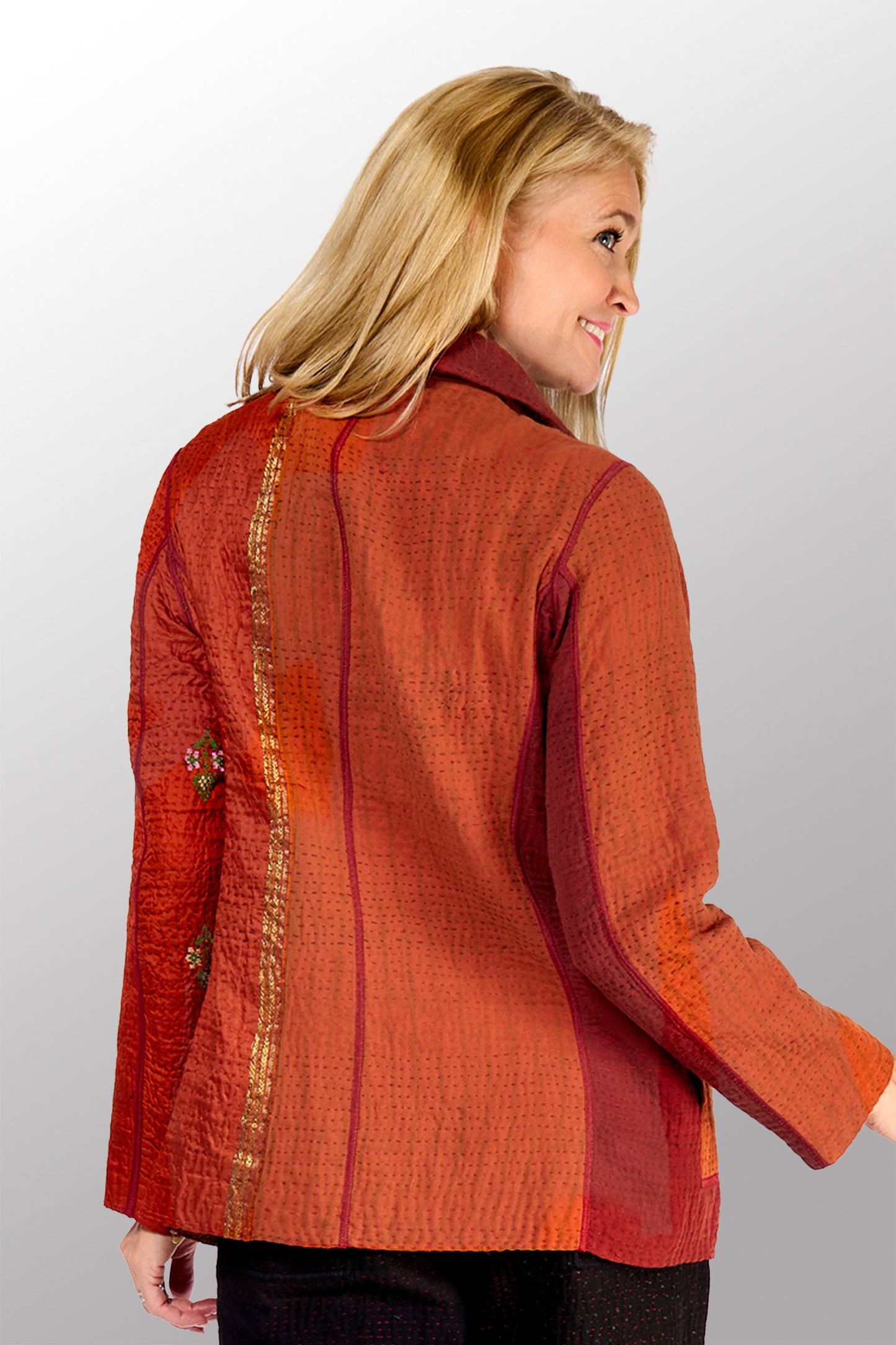 COTTON SILK SW PATCH KANTHA BASIC JACKET - ws4052-org -