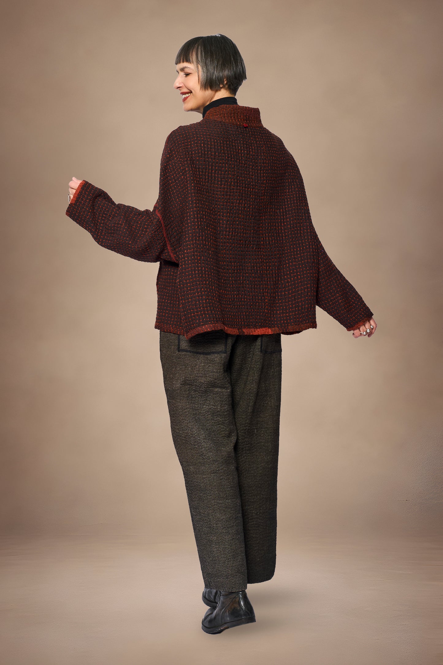 ABSTRACT WAFFLE KANTHA FUNNEL NECK JACKET - bw3j102-org -