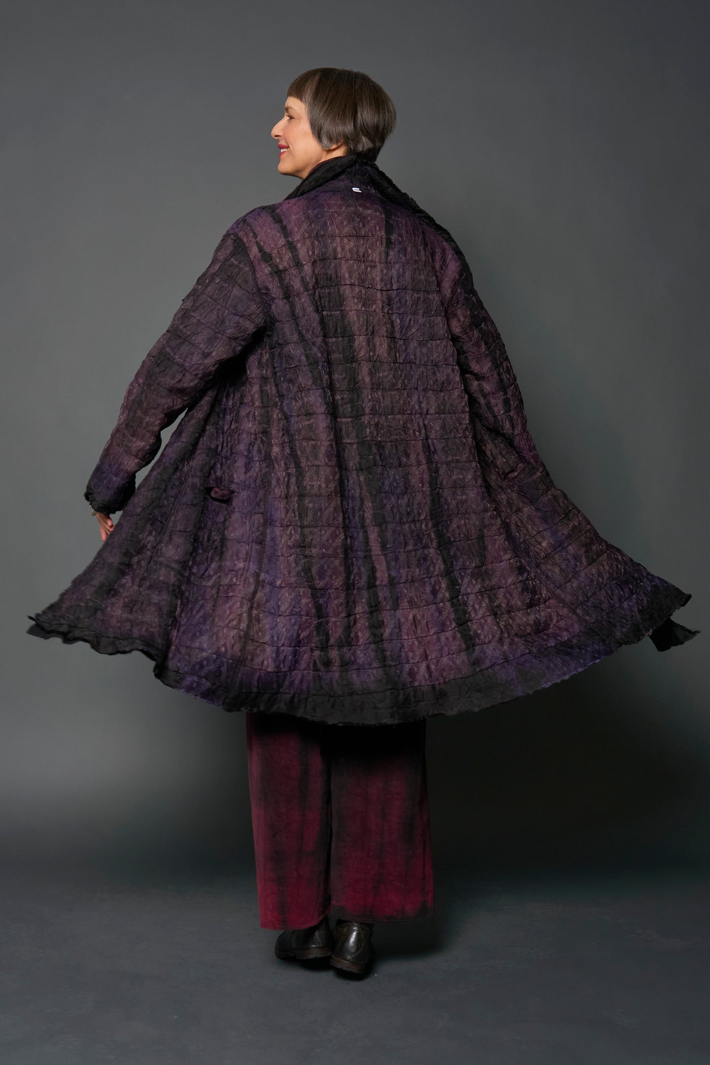 SHIBORI TIE DYE BOILED WOOL WITH JACQUARD PETAL COLLAR COAT - tb2354-pik -