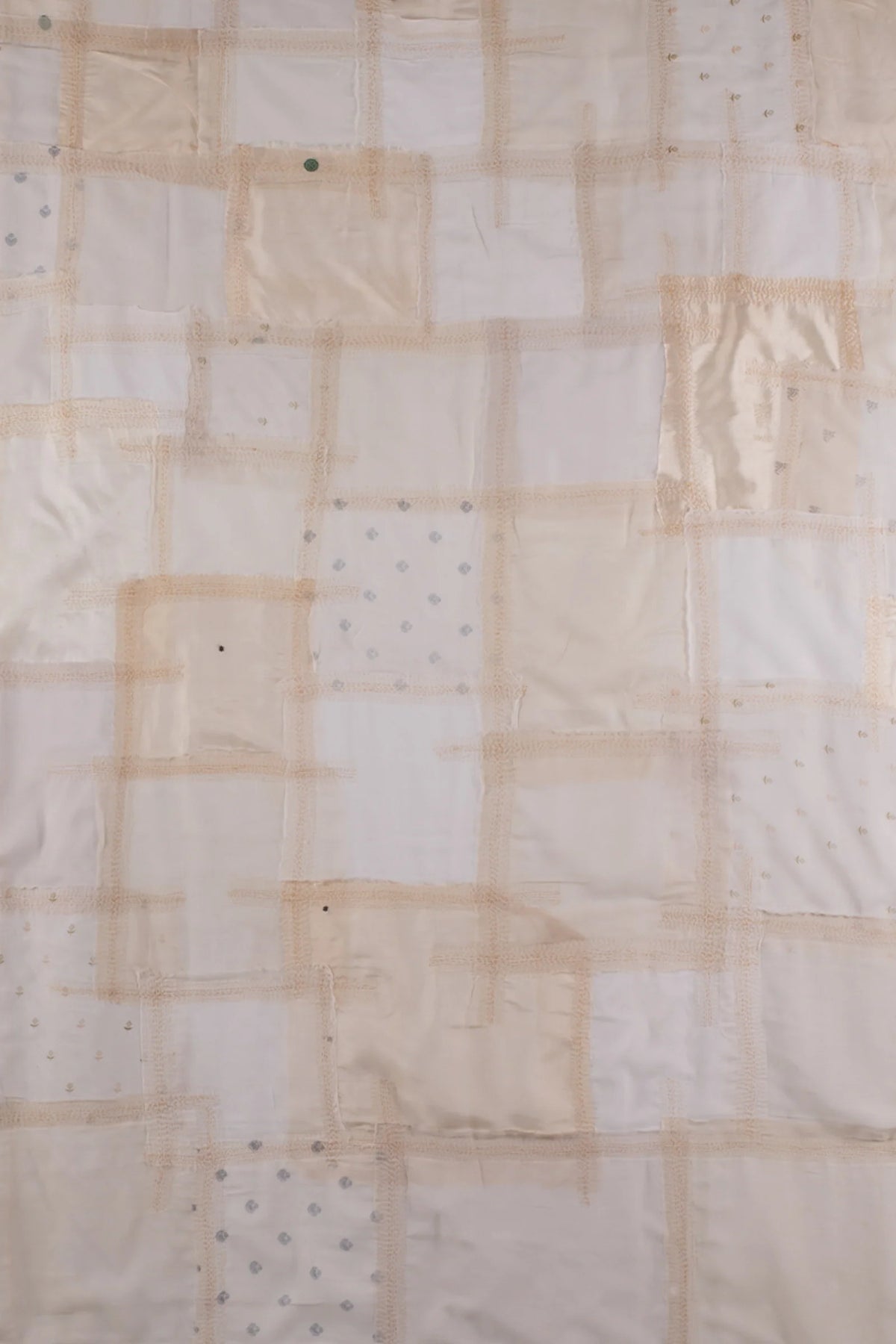 Tonal Tile Patch Kantha Curtain -White