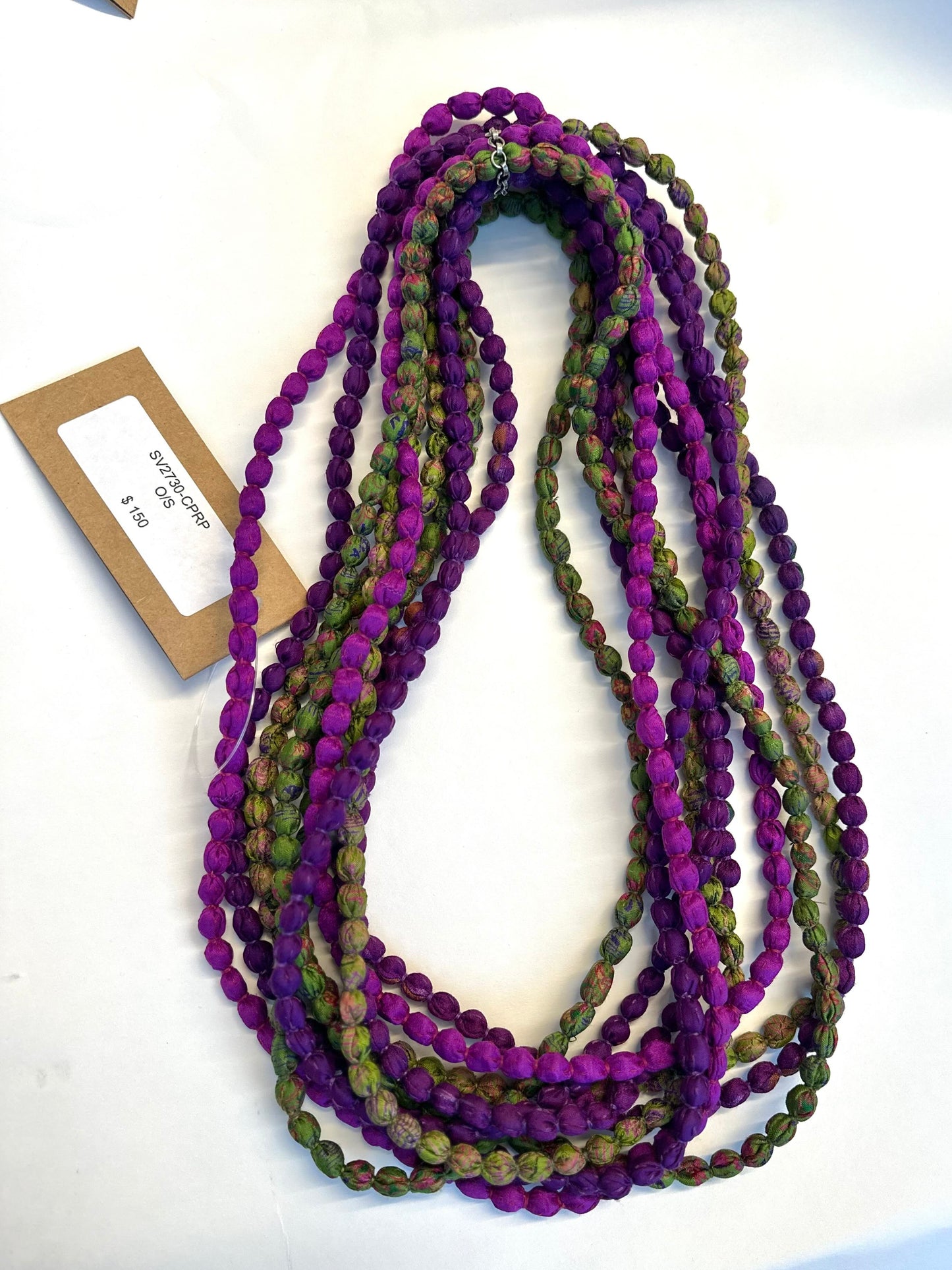 VINTAGE SILK KANTHA 5 STRAND NECKLACE - sv2730-prp -