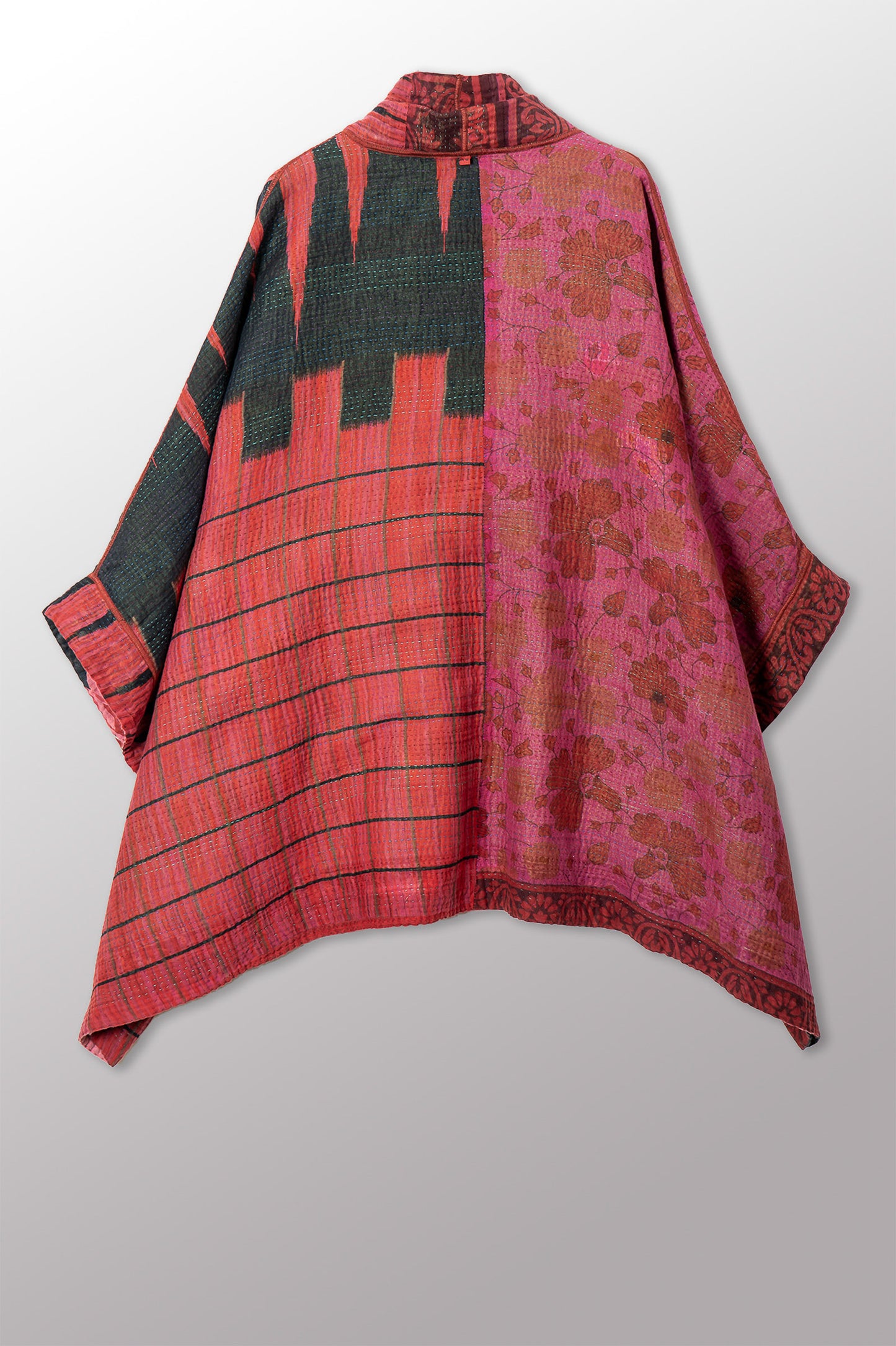 VINTAGE COTTON KANTHA DOUBLE COLLAR PONCHO - cv4323-0058a -