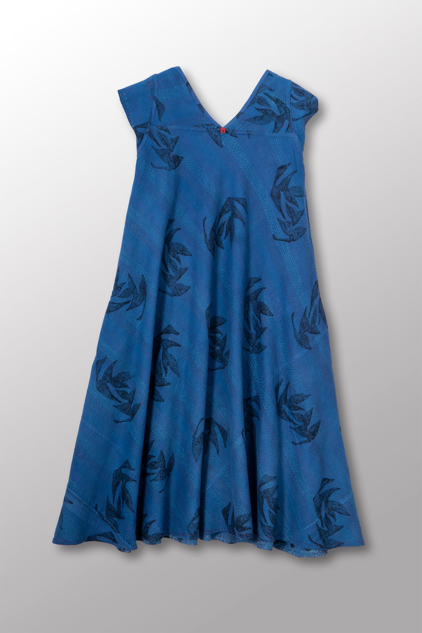 VINTAGE COTTON & NEW VOILE KANTHA CAP SLV. FLARE DRESS - cn2425-0006m -