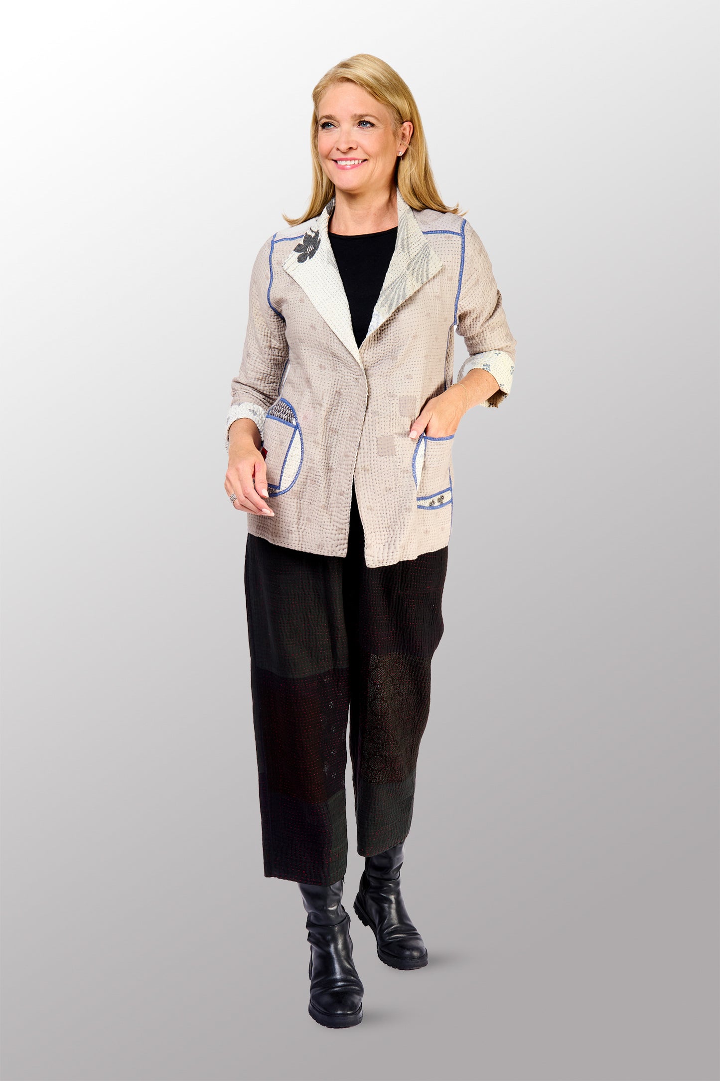 POWDER PATCH KANTHA SHORT JACKET - pd4007-gry -