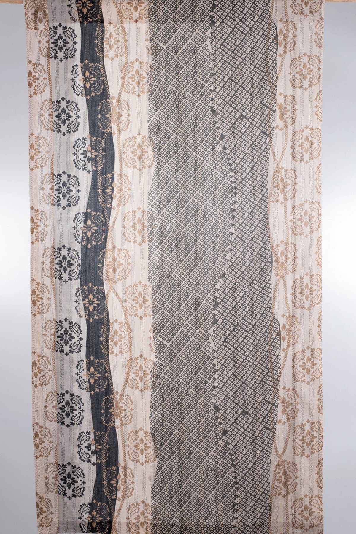Kimono Cotton Kantha Curtain -Gray