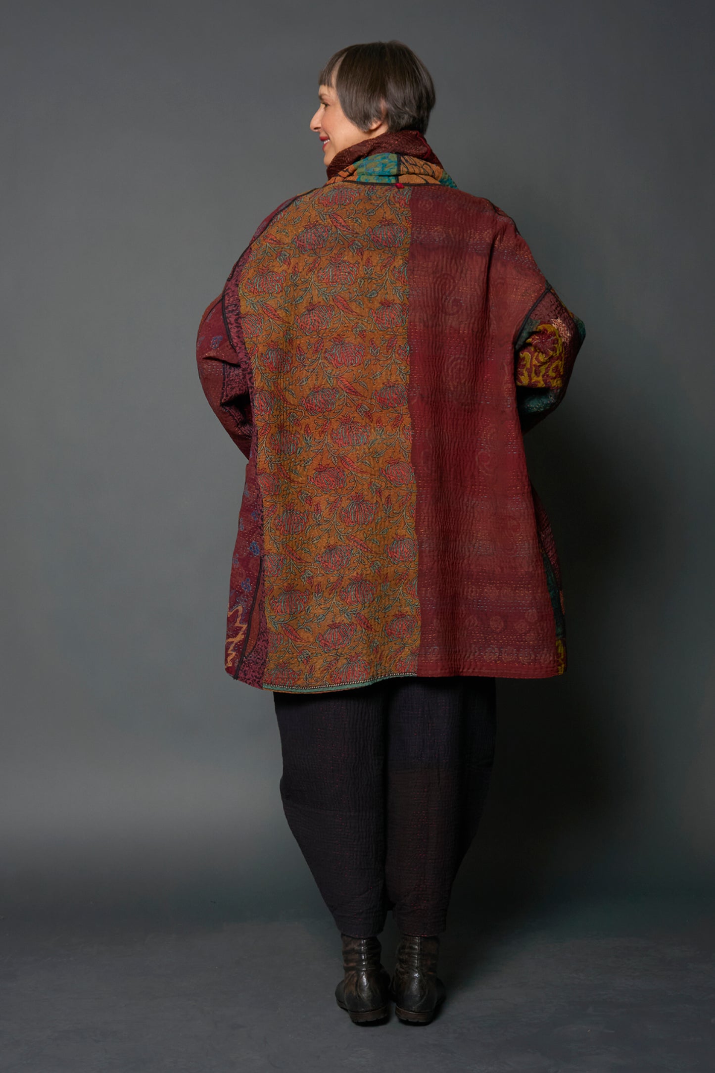 JACQUARD SILK KANTHA HAORI JACKET - js4068-brn -