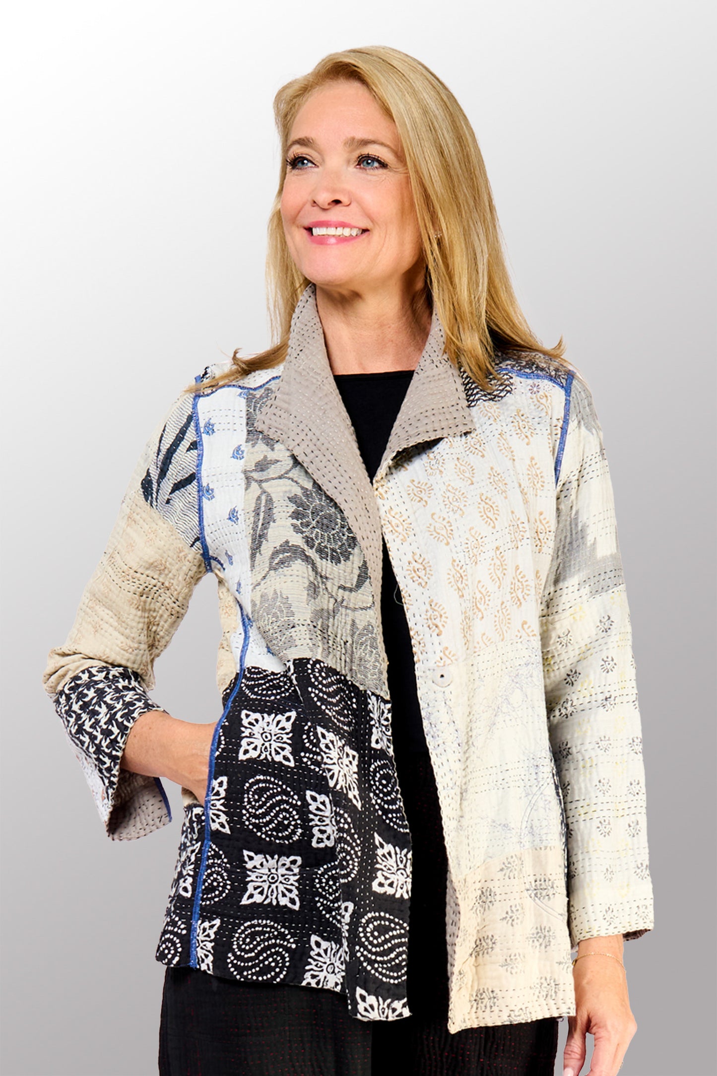 POWDER PATCH KANTHA SHORT JACKET - pd4007-gry -