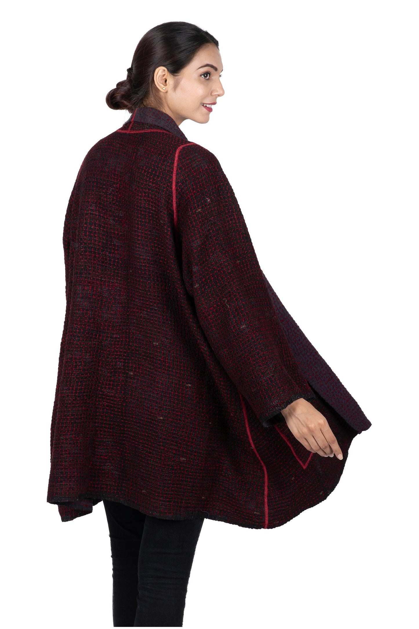 WOOL WAFFLE KANTHA A-LINE JKT - ww3003-red -
