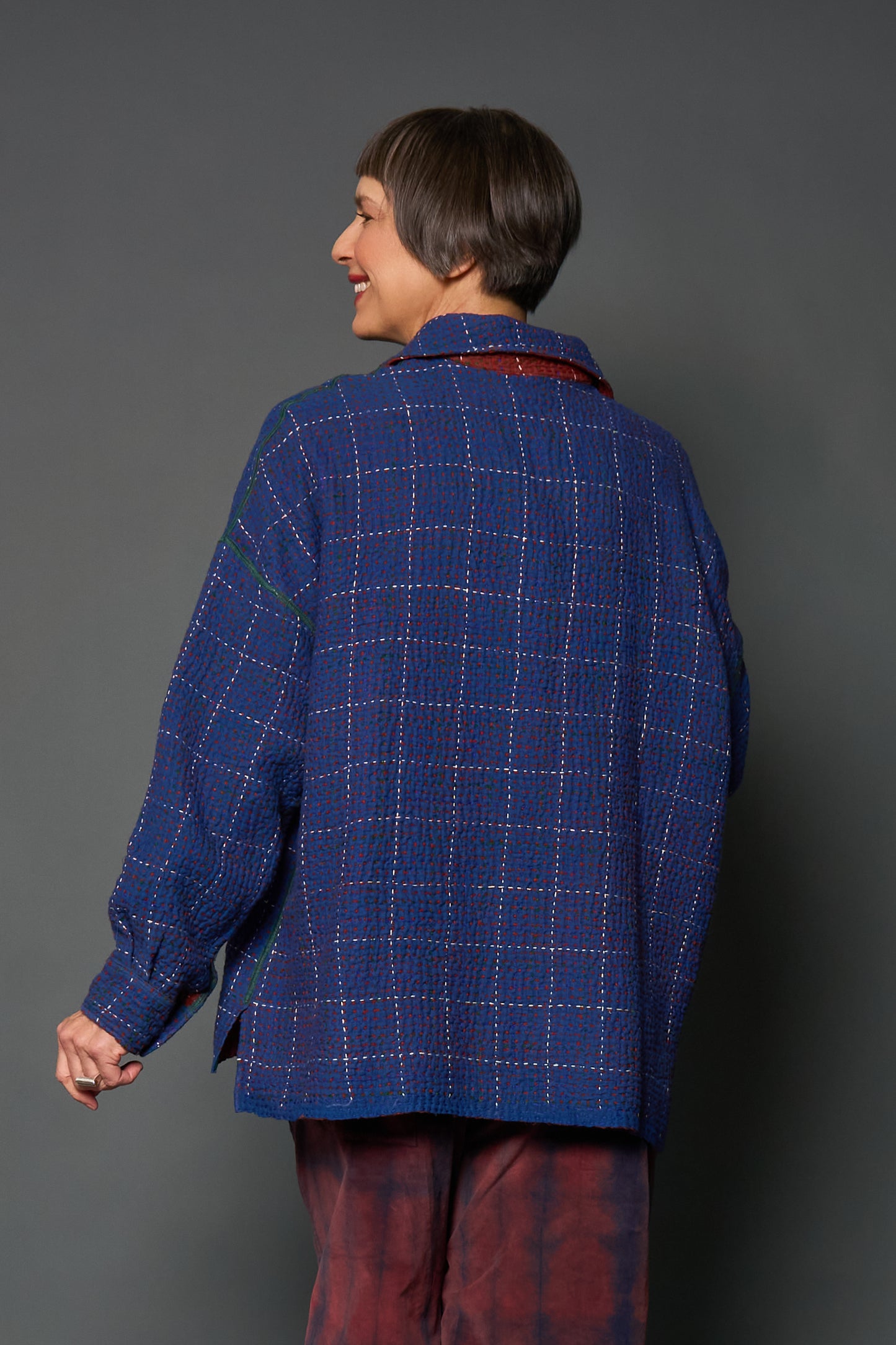 WOOL WAFFLE KANTHA RELAXED SHIRT JACKET - ww3j105-blu -