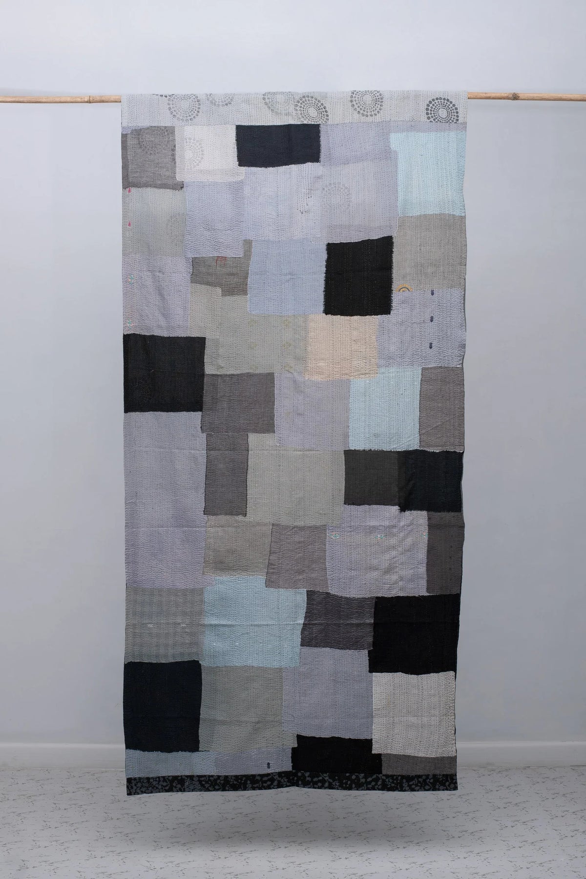 Vintage Fray Patch & Ombre Kantha Curtain -Monotone