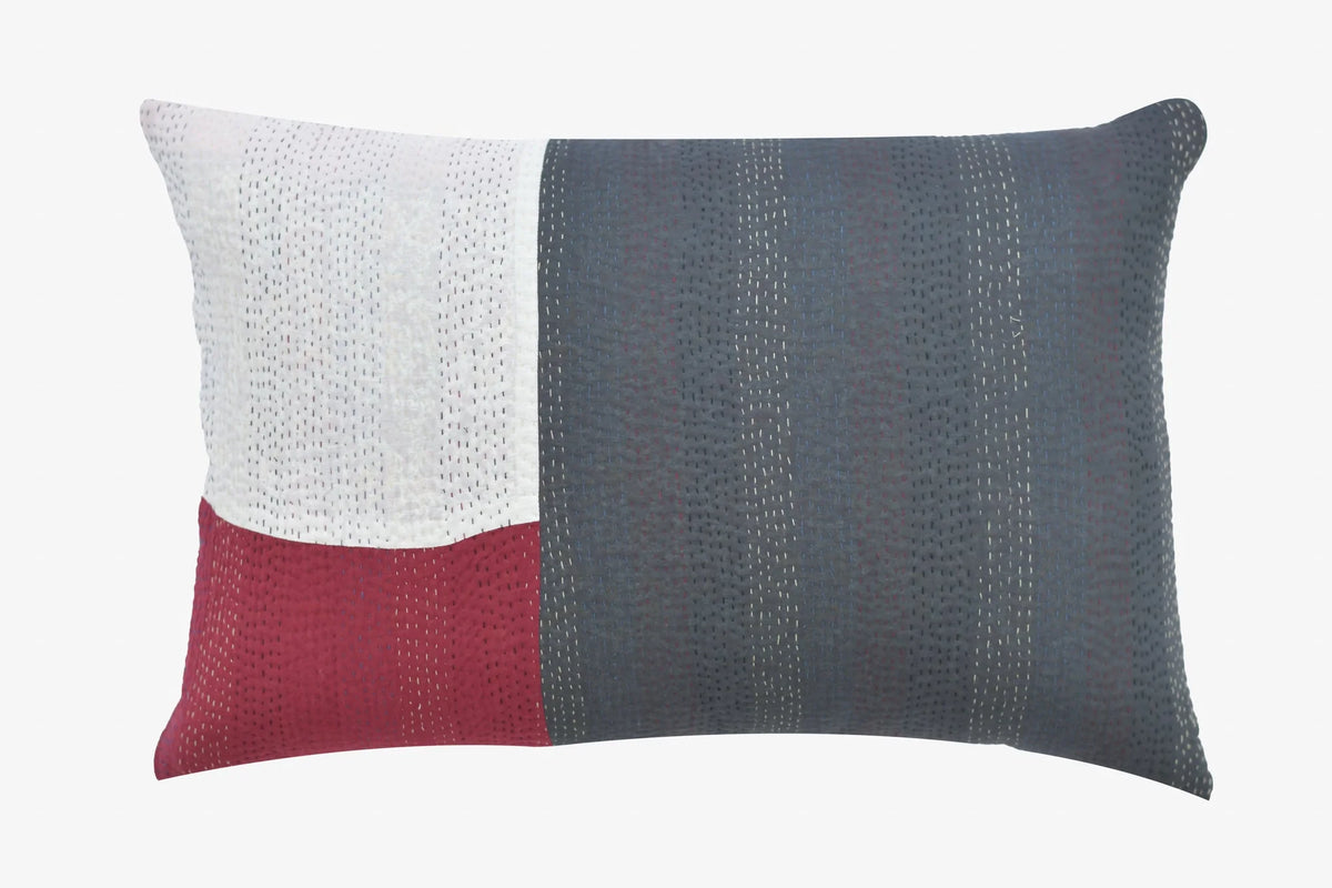 Monotone Ikat Handmade Vintage Kantha Pillow -Red