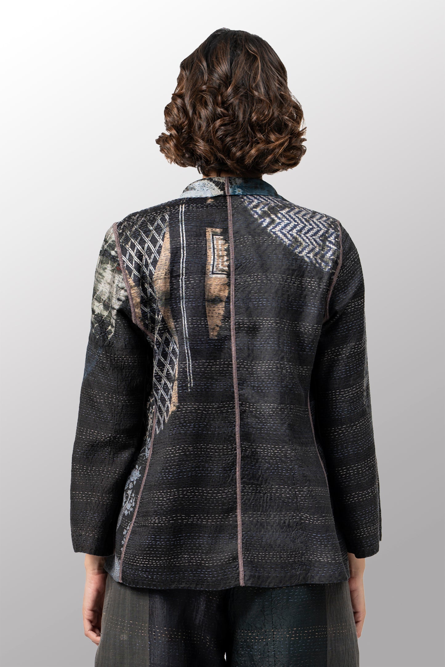 TIE DYE CIRCLE SHIBORI KANTHA SHORT JACKET - td2007-blk -