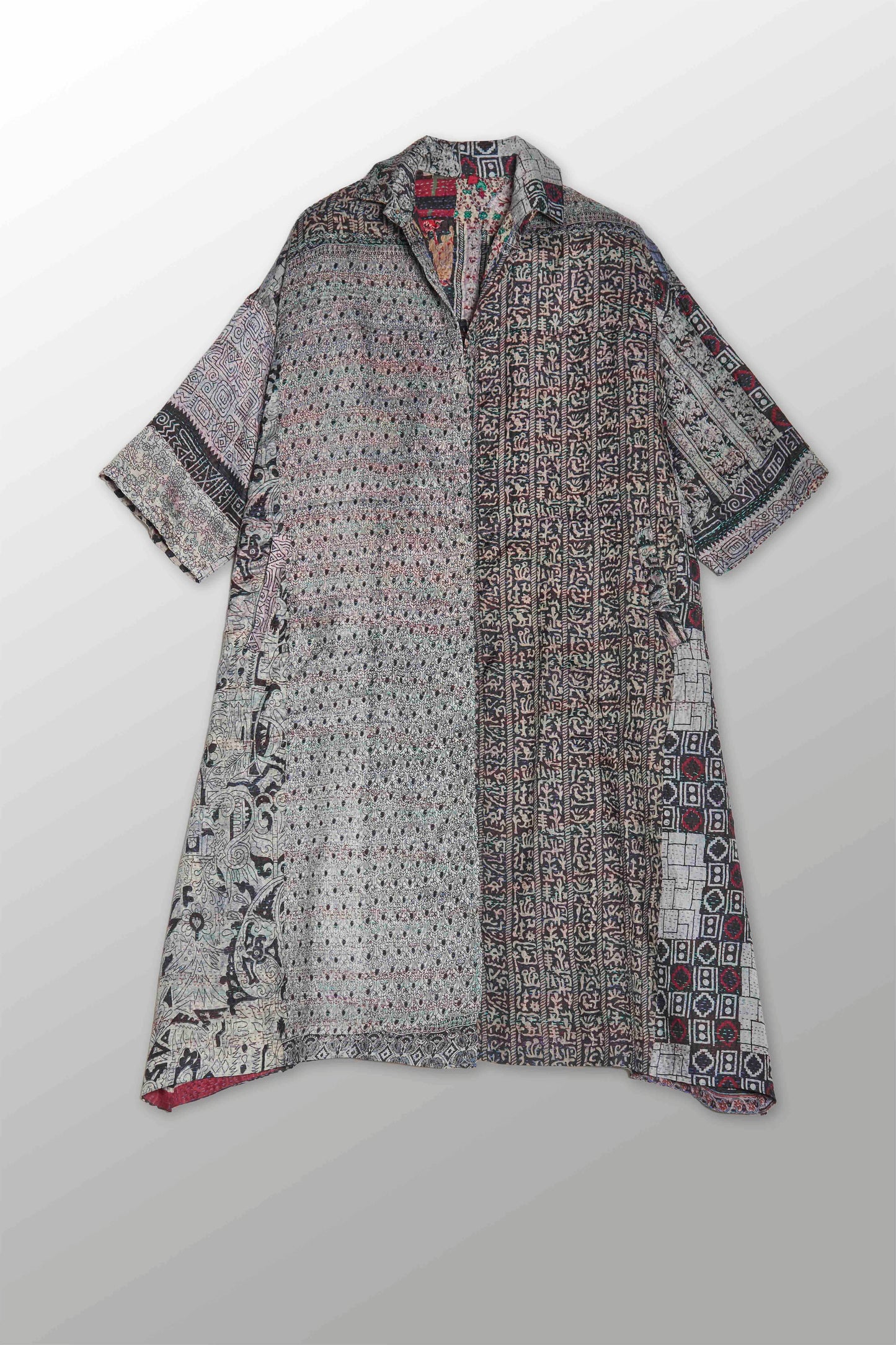 VINTAGE SILK KANTHA 3/4 SLV. SHIRT DRESS - sv2459-0001s -